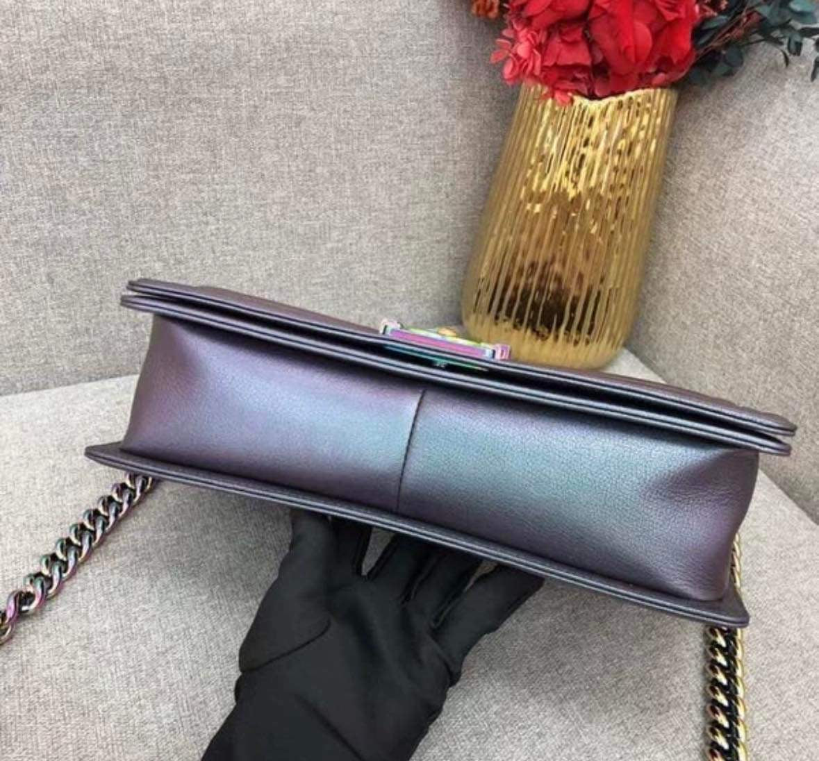 Chanel New Medium Boy Iridescent Purple with rainbow hardware