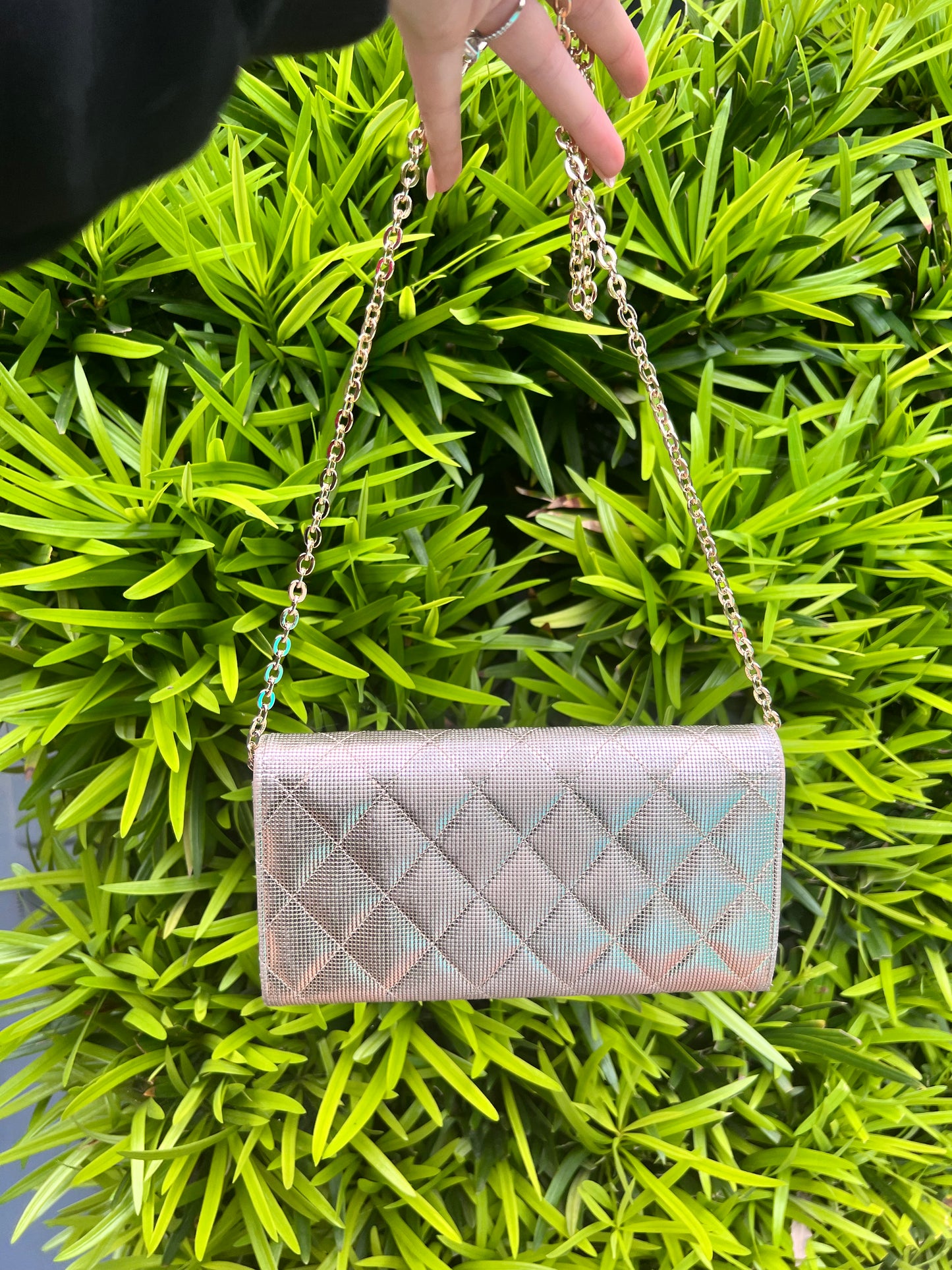 Chanel gold shimmer caviar pebble long wallet