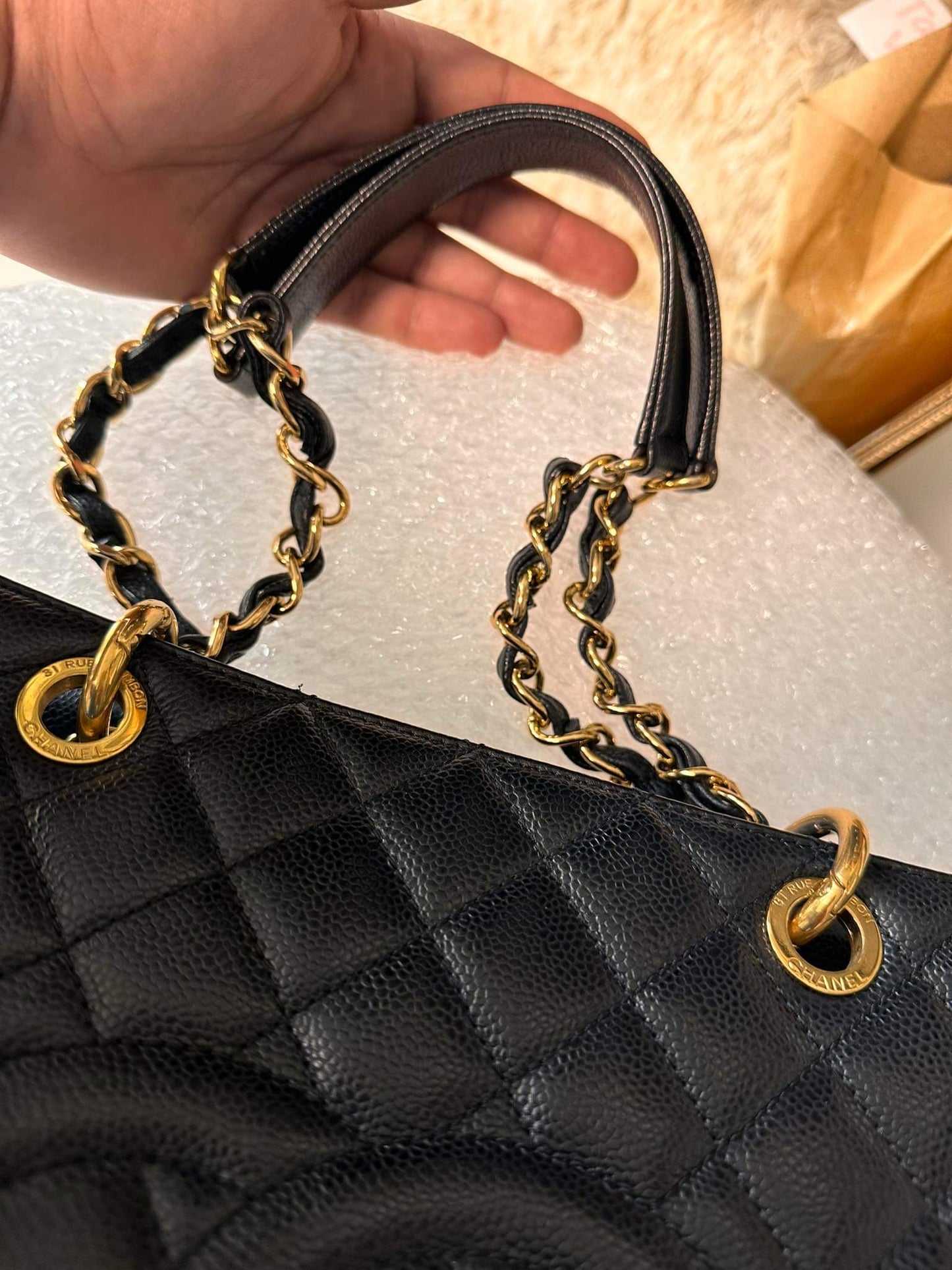 Chanel grand shopper tote black caviar gold hardware