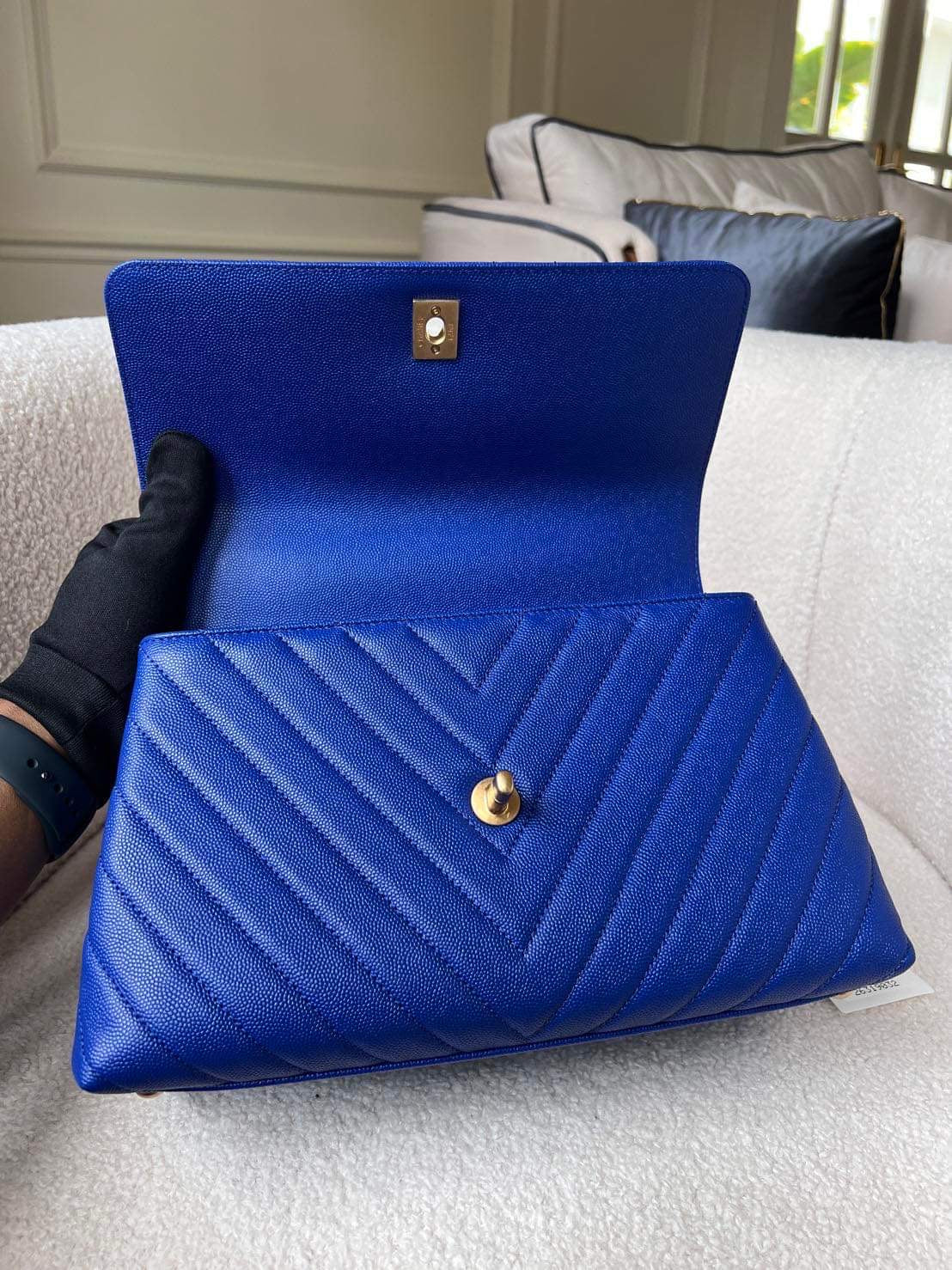 Chanel Coco handle 18A blue caviar chevron 2 way tote