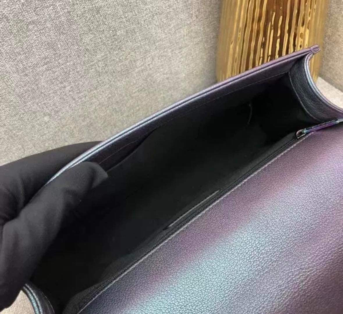 Chanel New Medium Boy Iridescent Purple with rainbow hardware