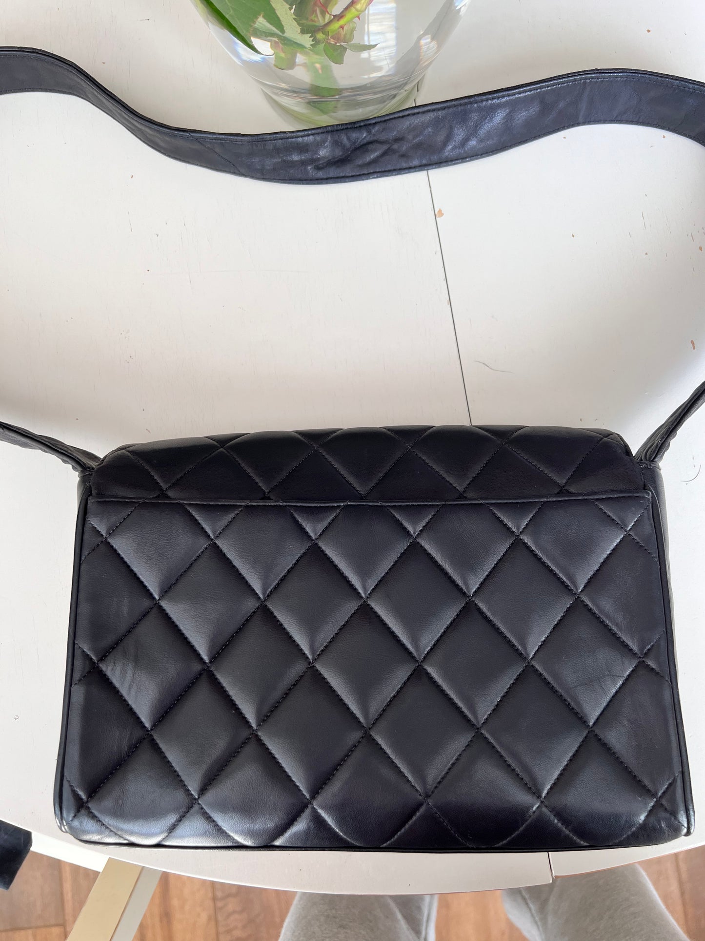 Chanel vintage CC lambskin covered messenger crossbody flap bag