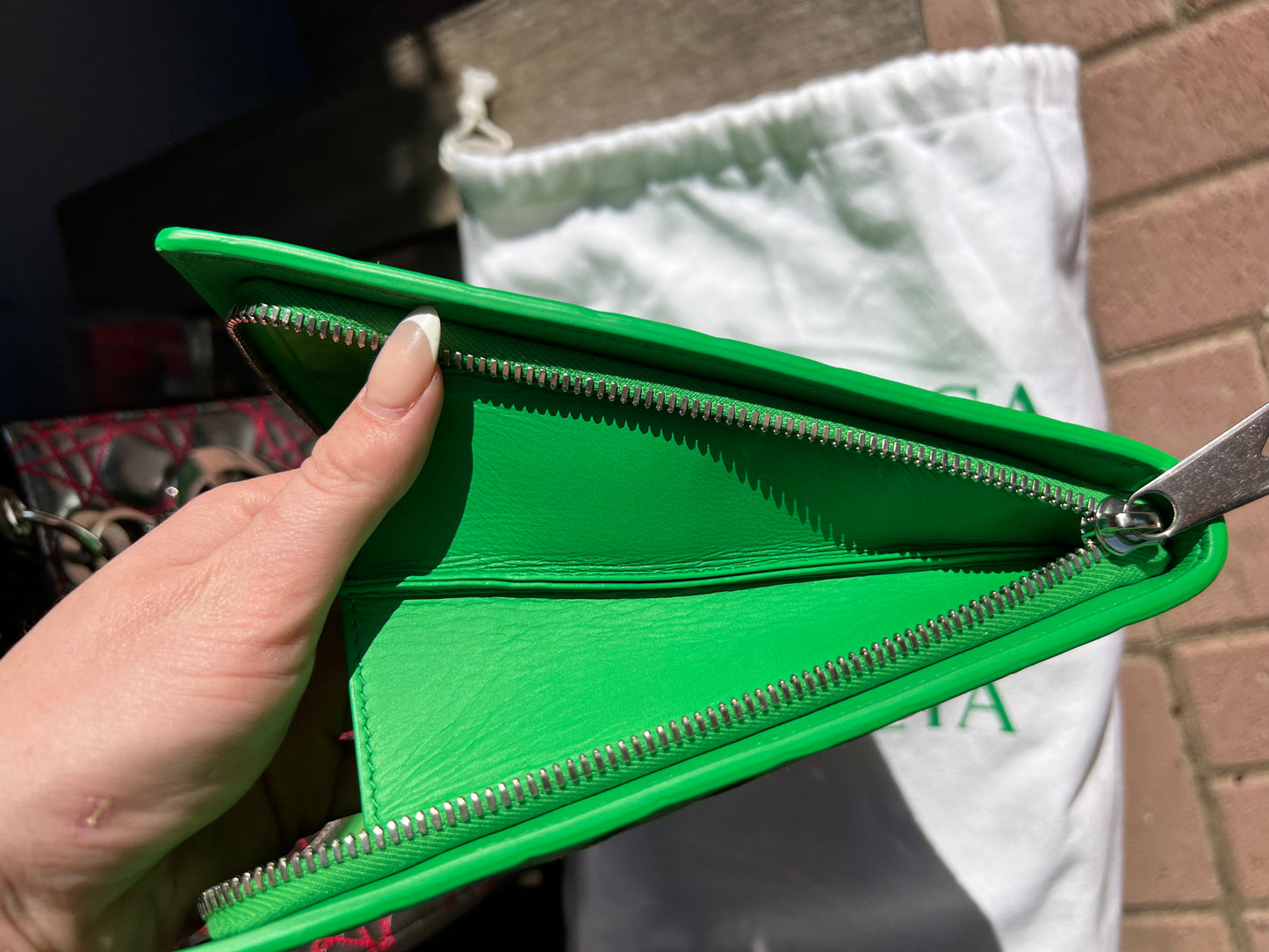 Bottega Veneta intrecciato wristlet clutch parakeet green