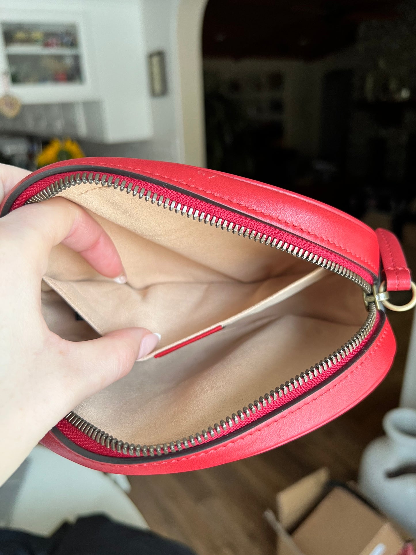 GUCCI Calfskin Matelasse GG Marmont Belt Bag size 65 or 26 in Hibiscus Red