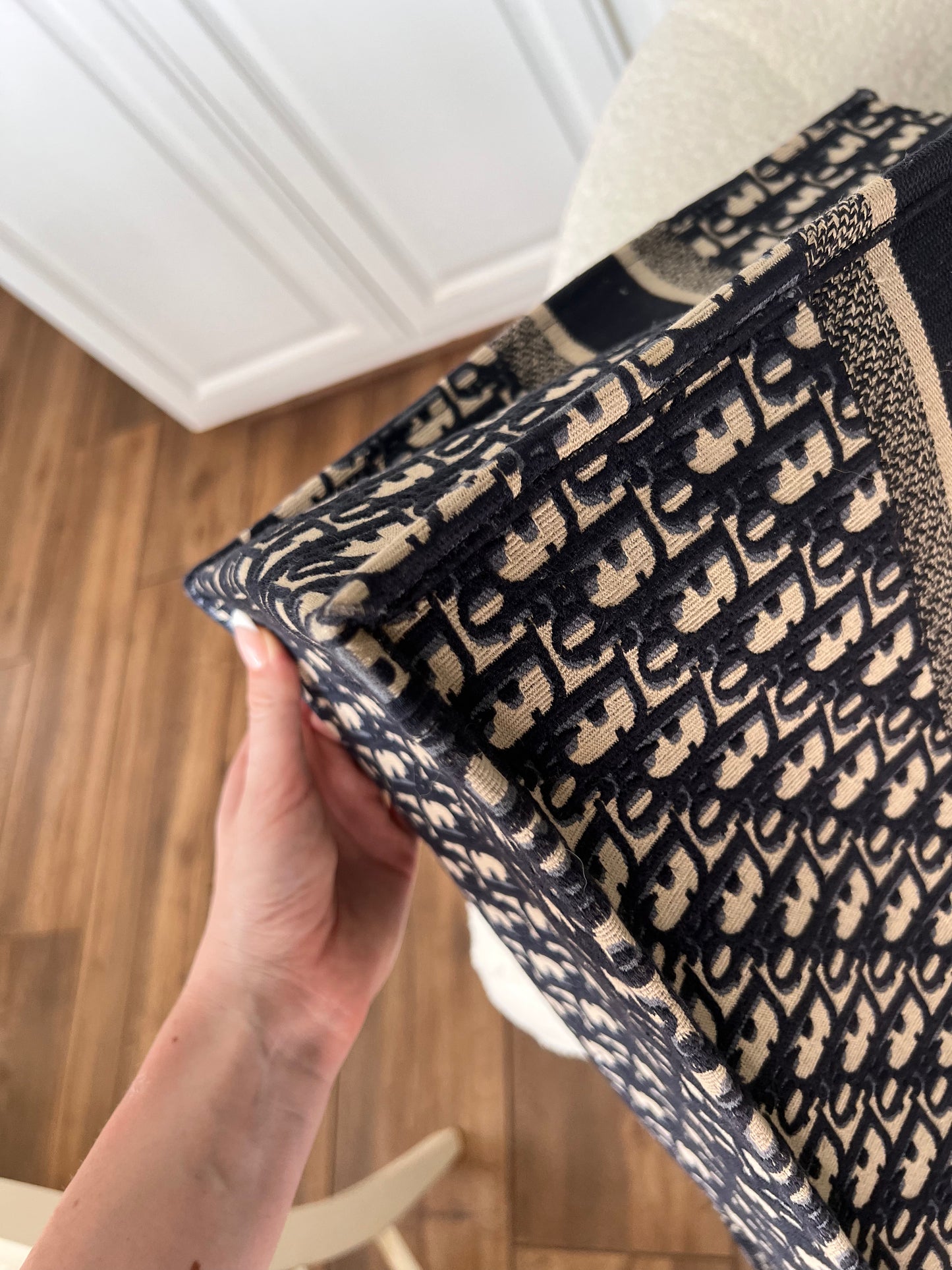 Dior large book tote navy oblique embroidered