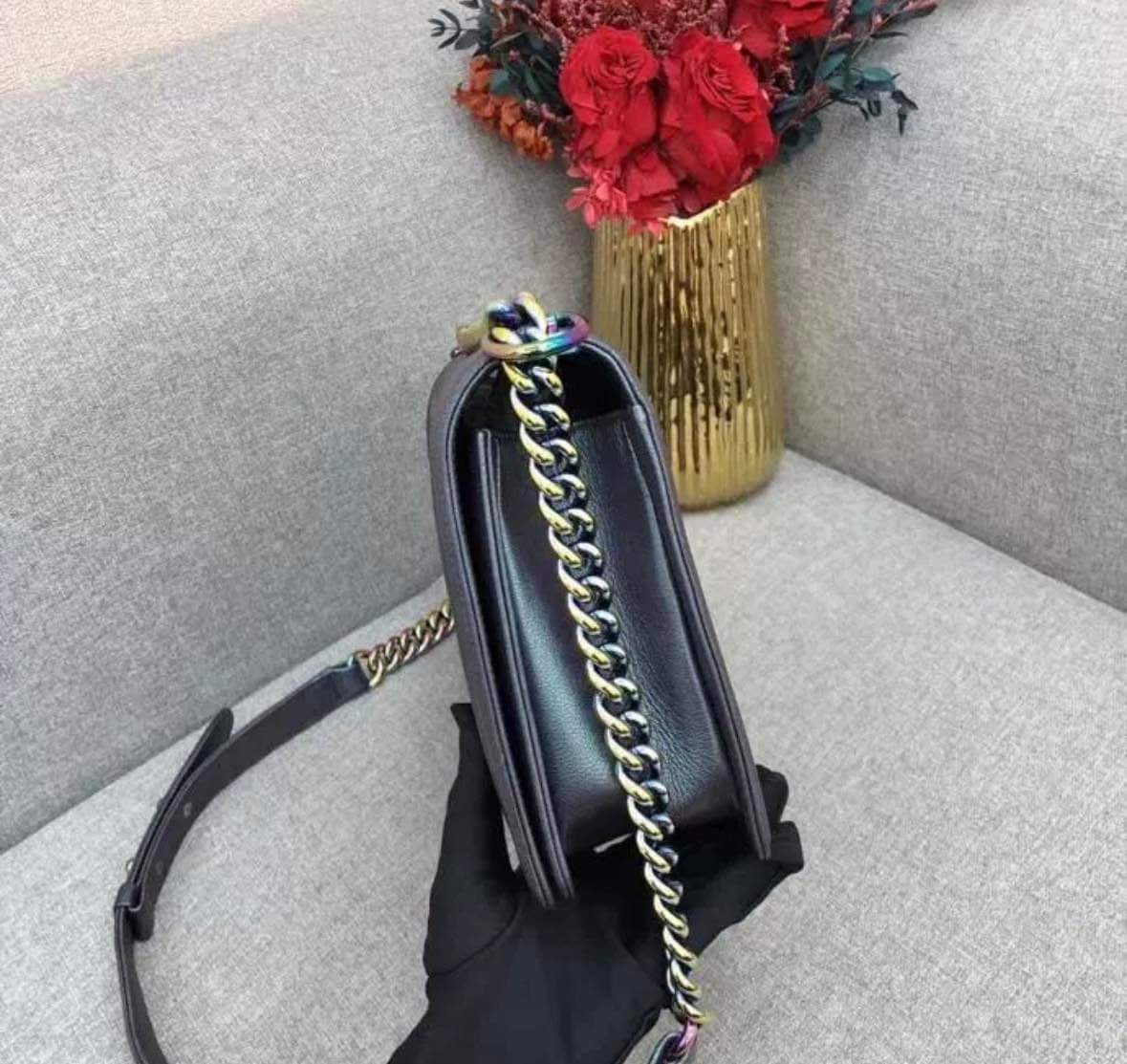Chanel New Medium Boy Iridescent Purple with rainbow hardware