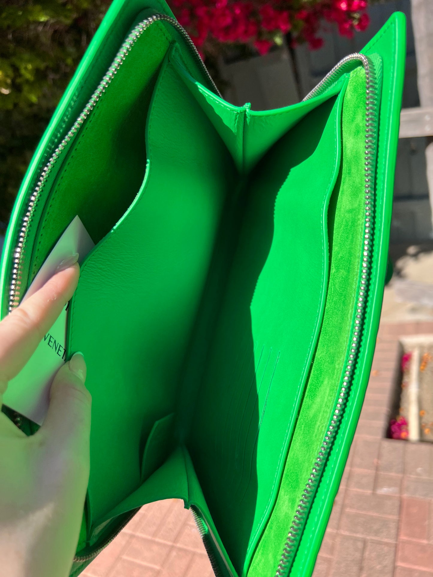 Bottega Veneta intrecciato wristlet clutch parakeet green