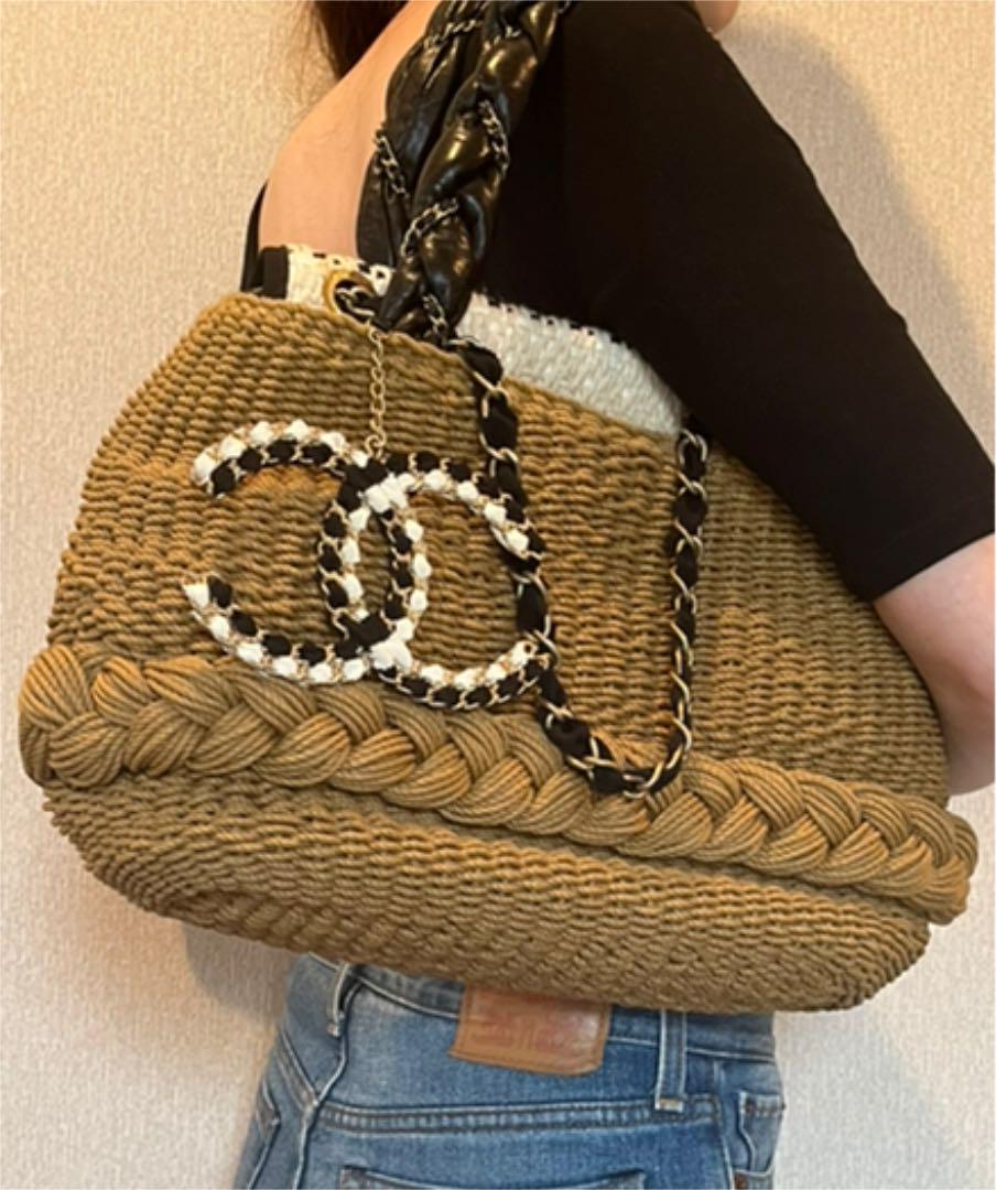 Chanel Woven Raffia Lambskin Coco Country Tote