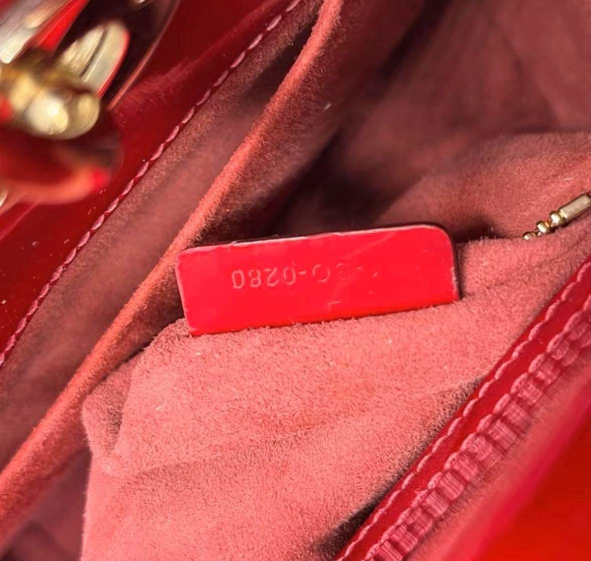 Christian Dior Lady Dior small in cherry red patent