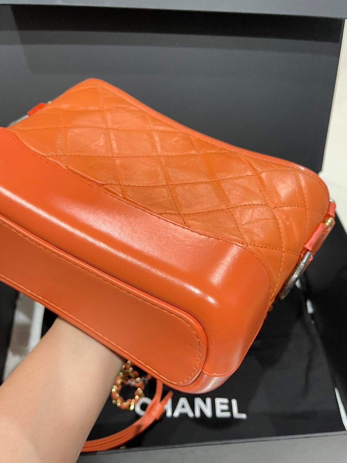 Chanel limited edition orange aged calfskin Gabrielle small hobo bag