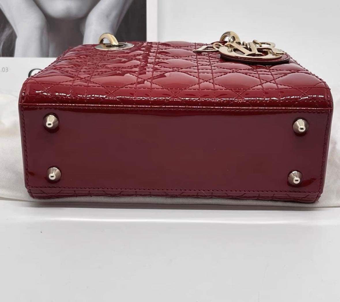 Christian Dior Lady Dior small in cherry red patent
