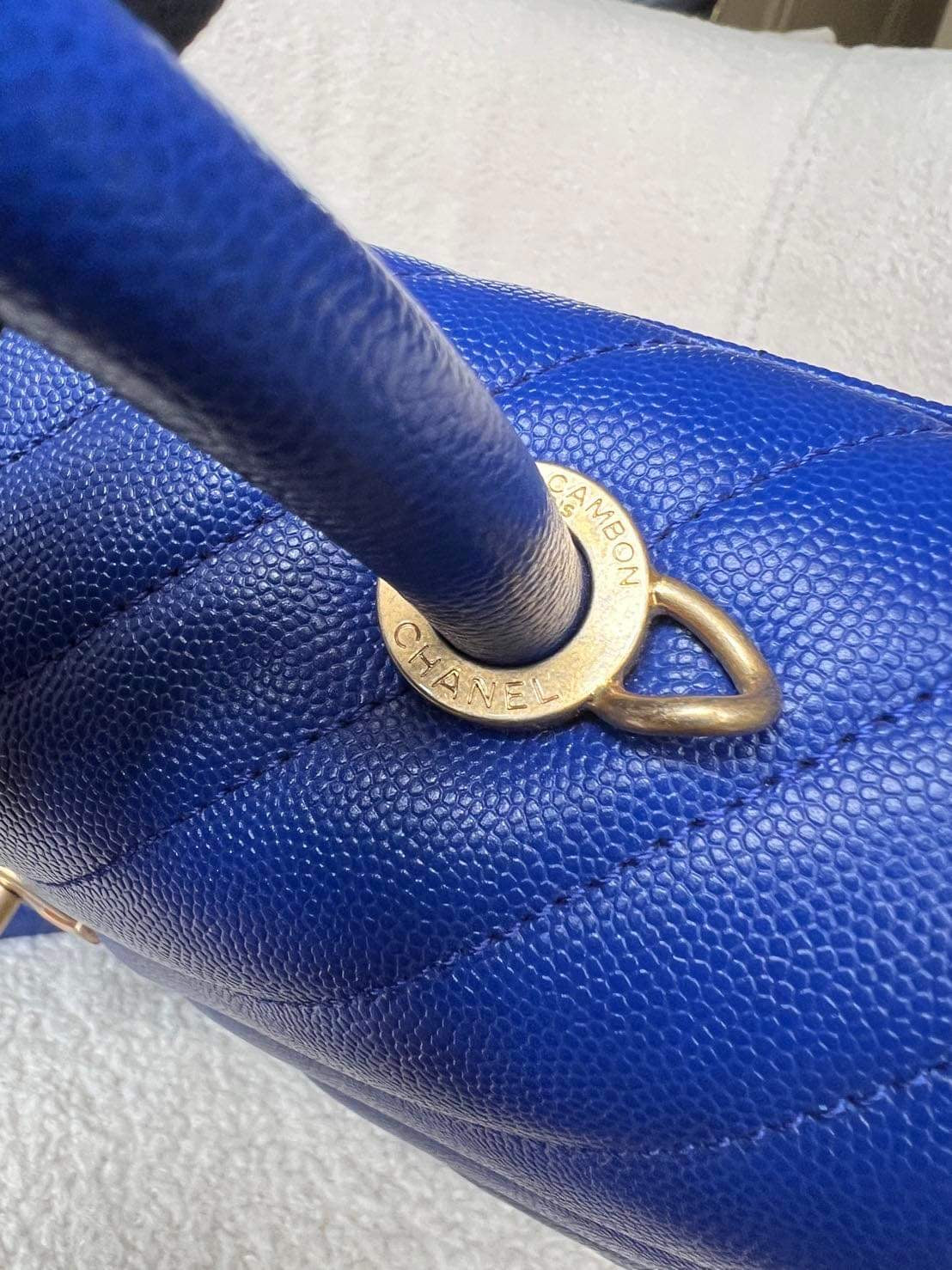 Chanel Coco handle 18A blue caviar chevron 2 way tote