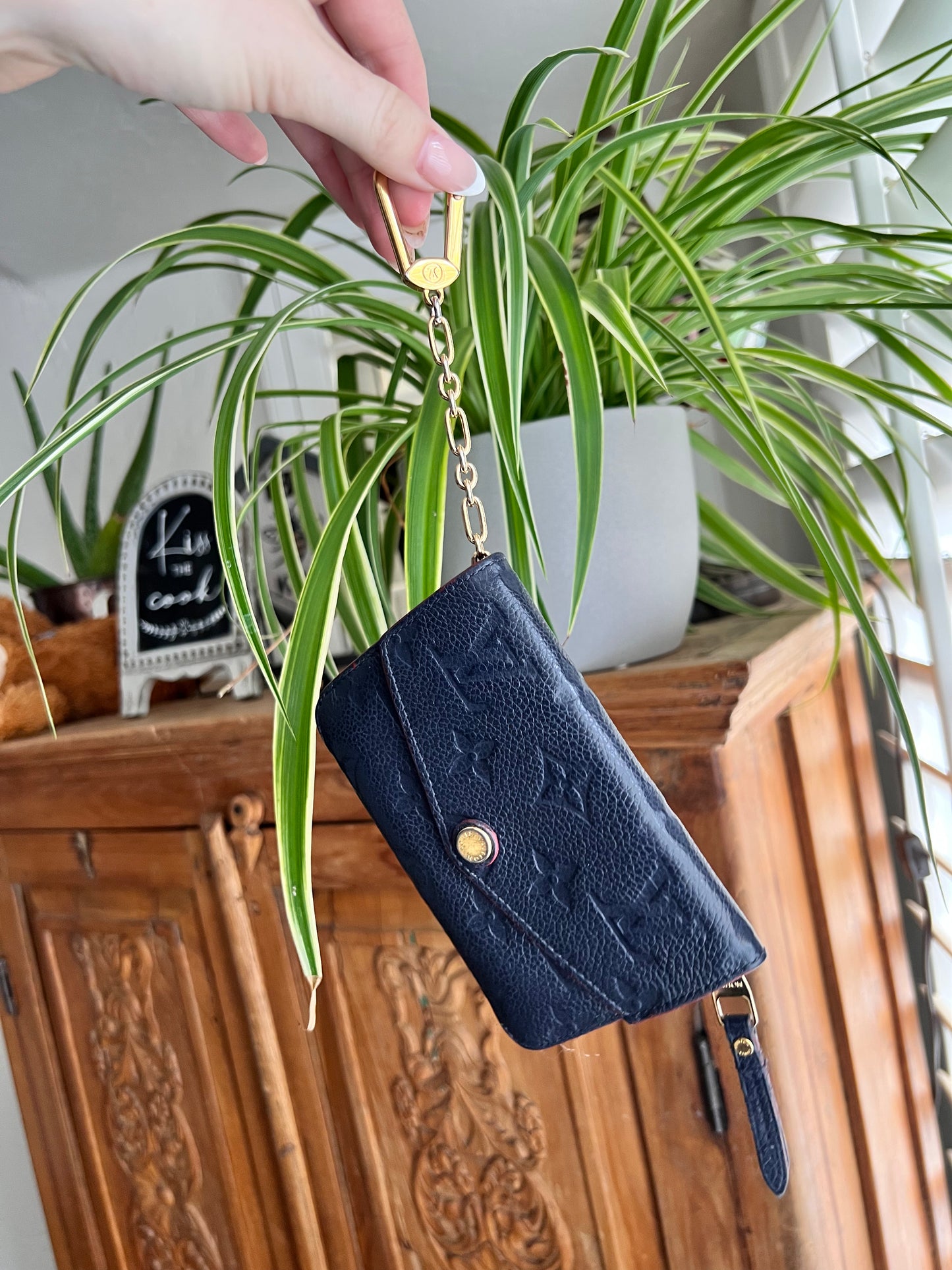 Louis Vuitton navy empreinte leather zip key chain pouch