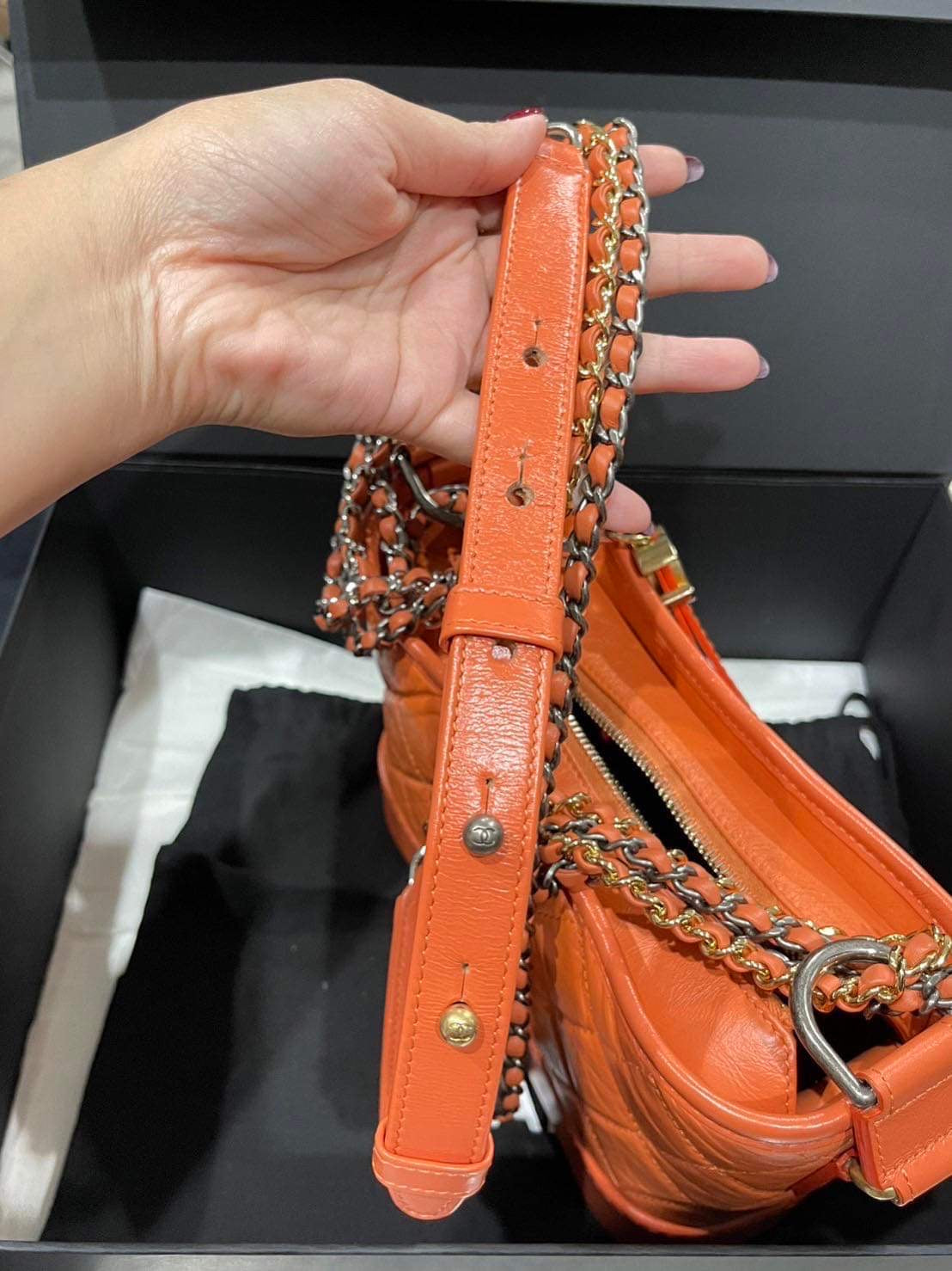 Chanel limited edition orange aged calfskin Gabrielle small hobo bag
