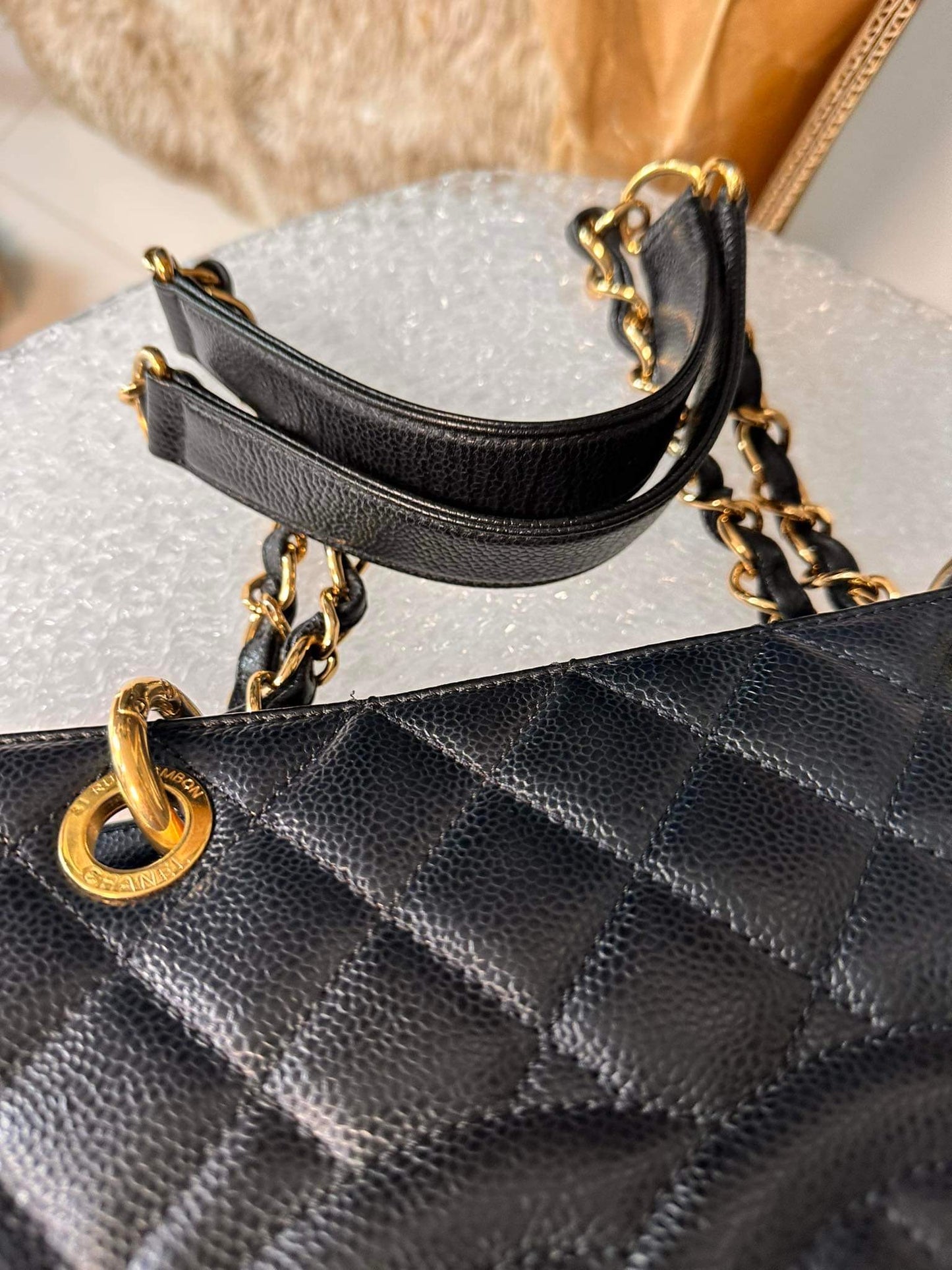 Chanel grand shopper tote black caviar gold hardware