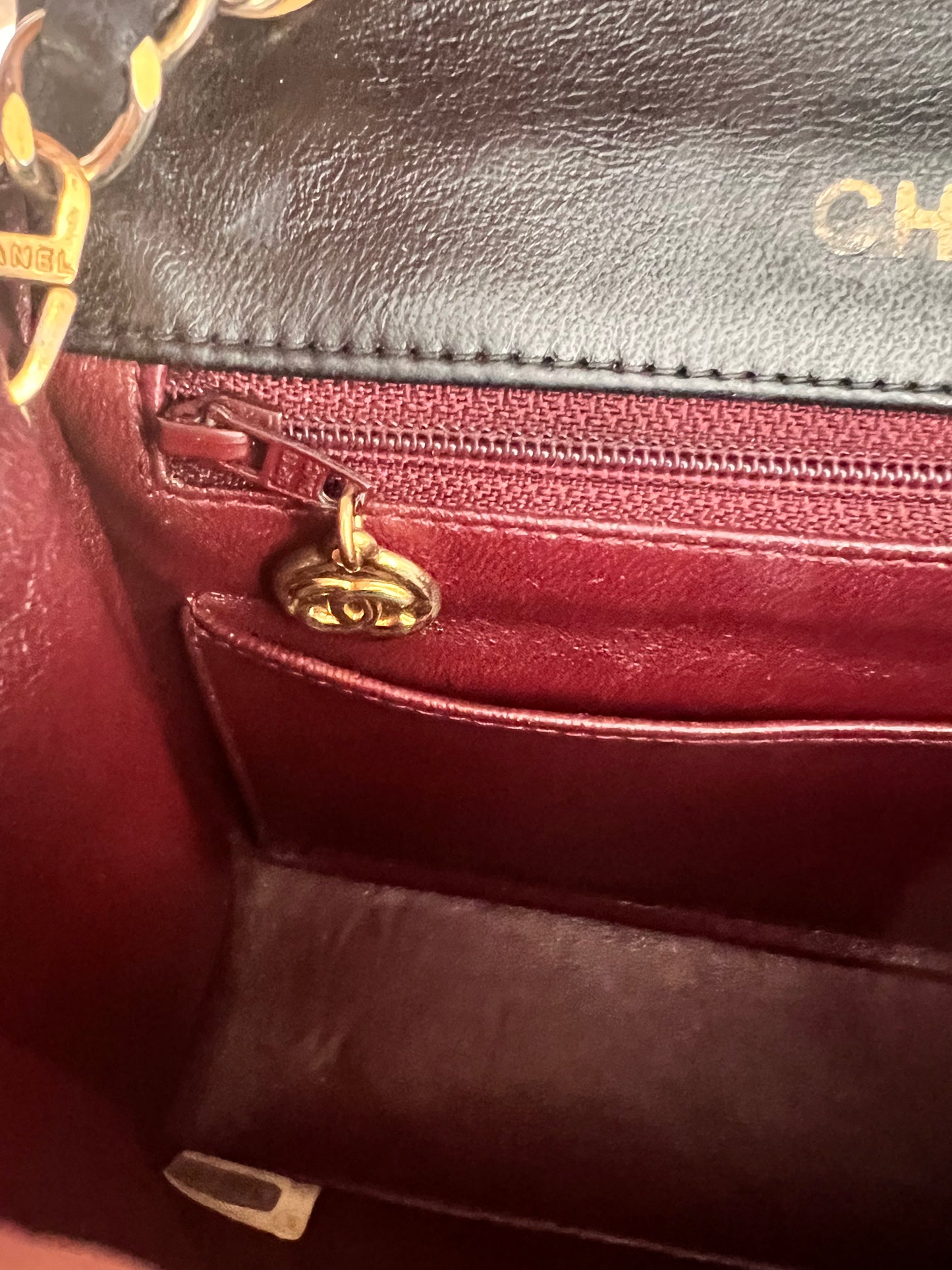 Chanel vintage mini square black lambskin 24k ghw