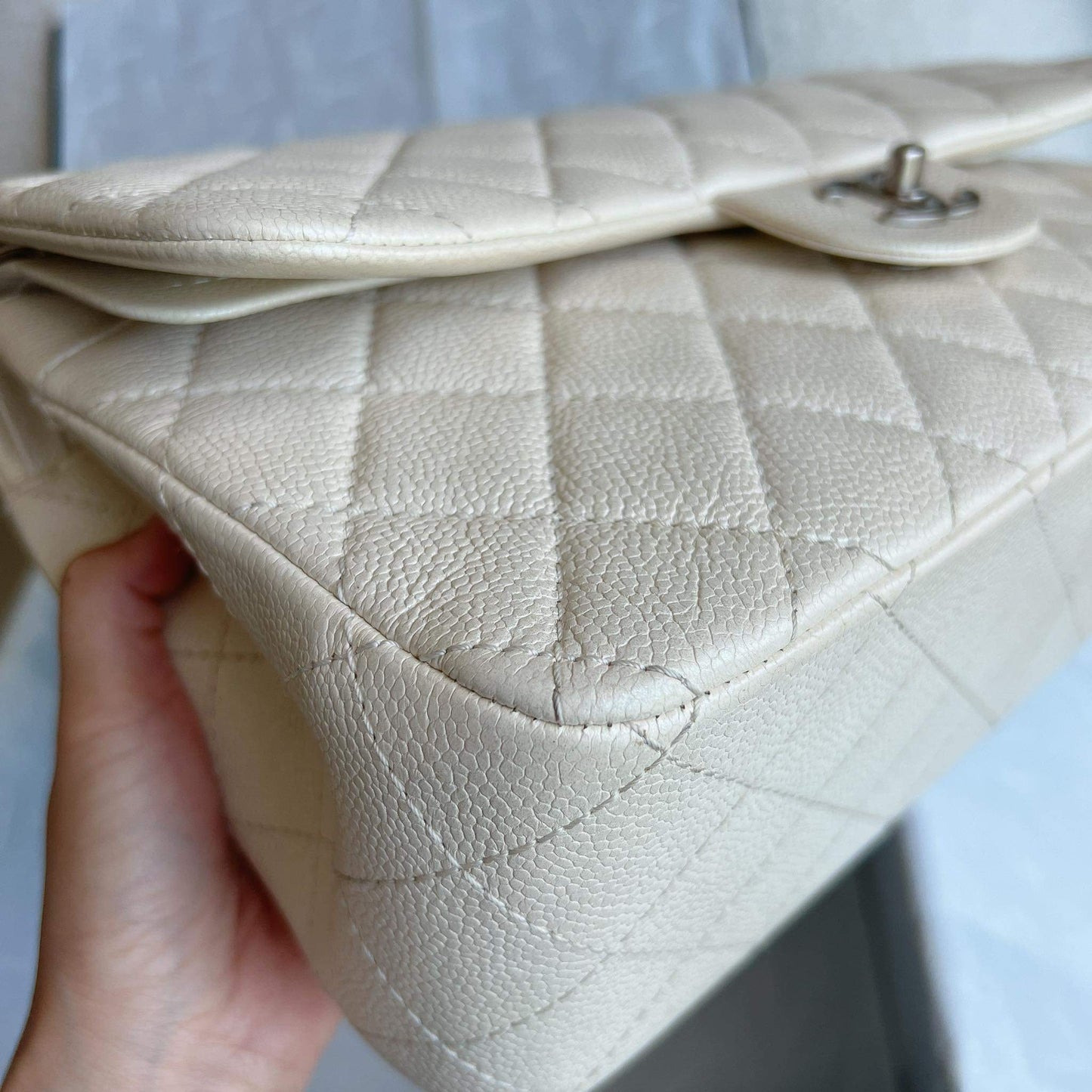 Chanel beige caviar jumbo double flap