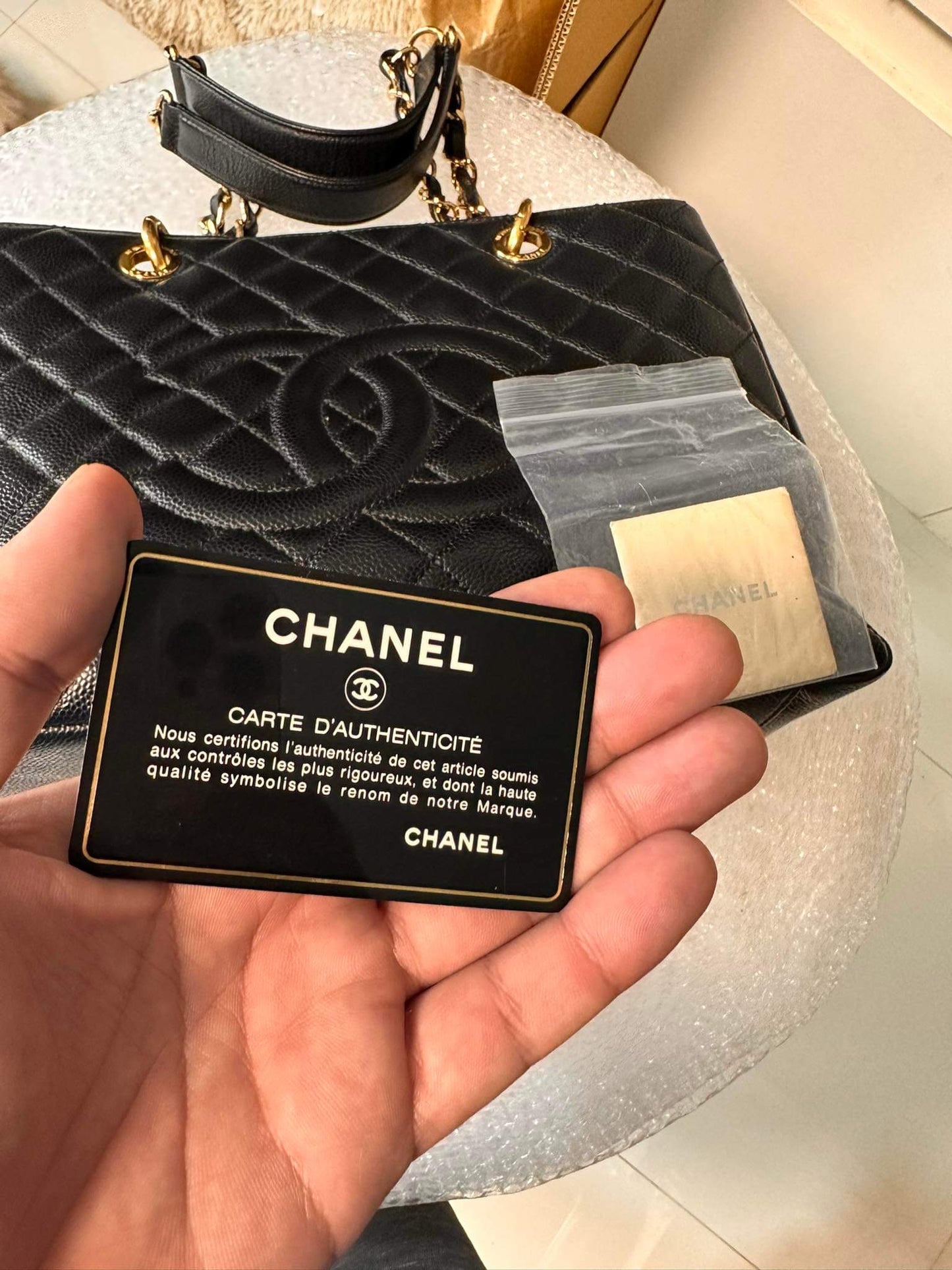 Chanel grand shopper tote black caviar gold hardware