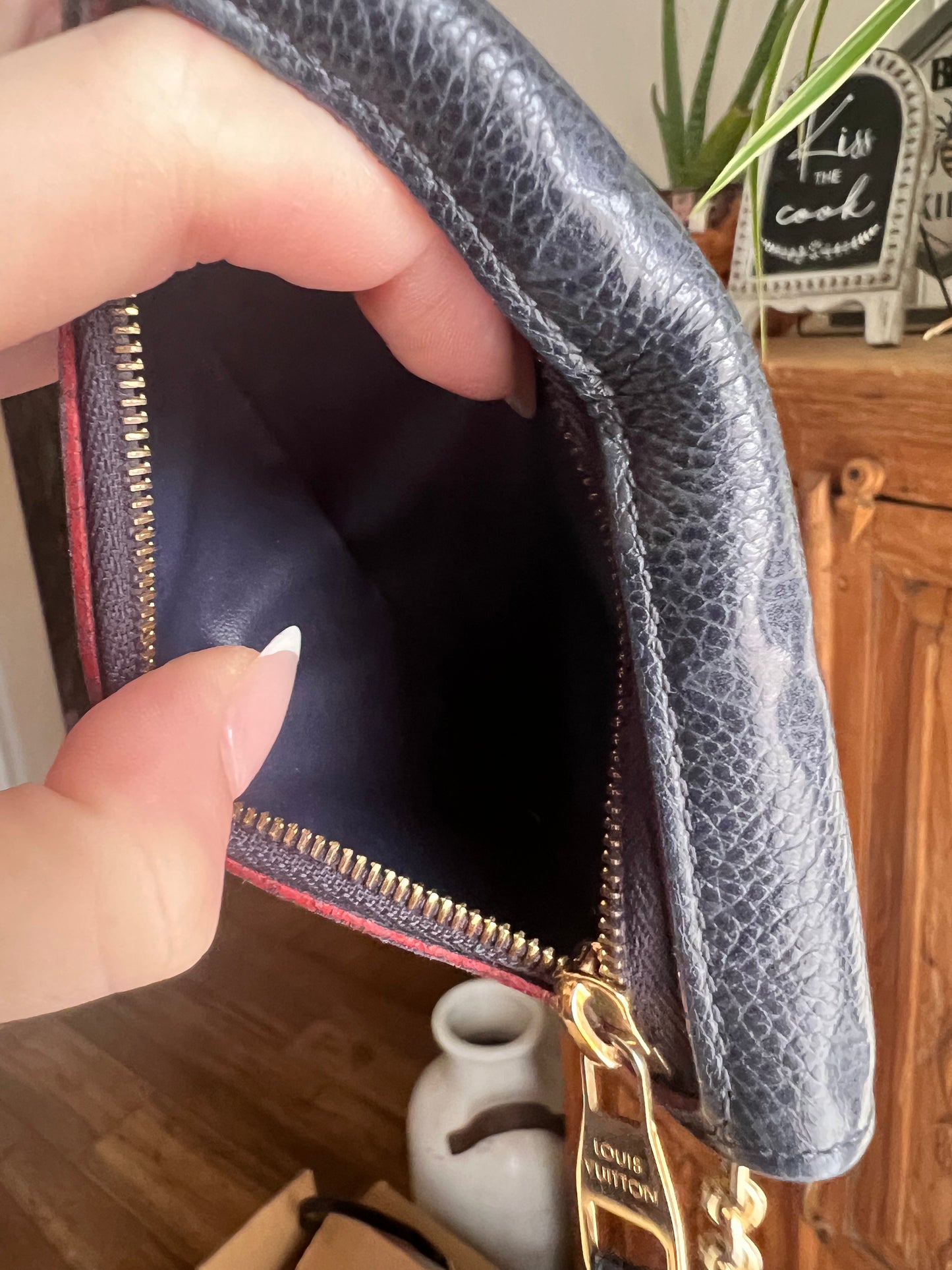 Louis Vuitton navy empreinte leather zip key chain pouch