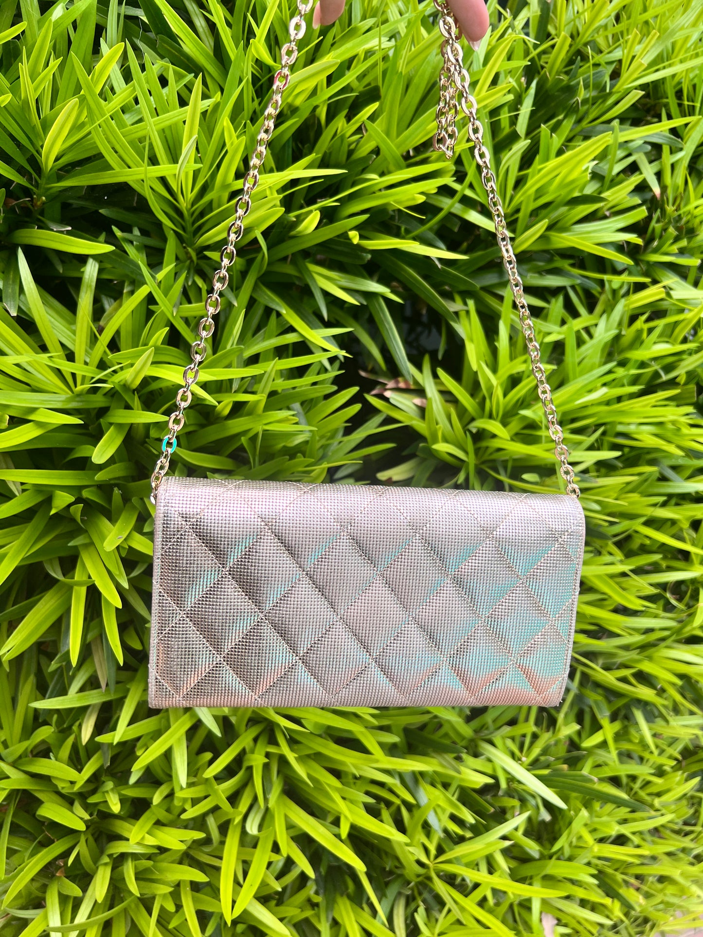 Chanel gold shimmer caviar pebble long wallet