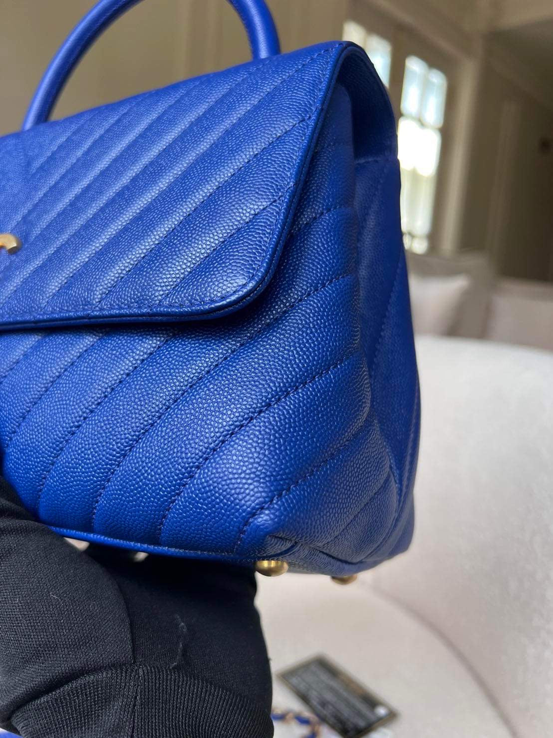 Chanel Coco handle 18A blue caviar chevron 2 way tote