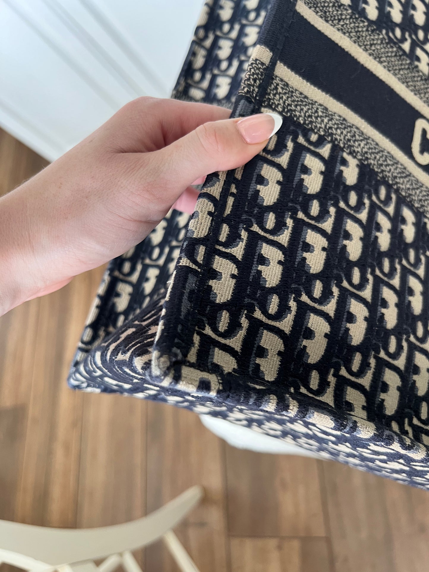 Dior large book tote navy oblique embroidered