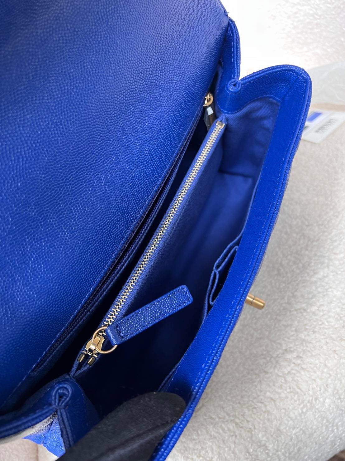 Chanel Coco handle 18A blue caviar chevron 2 way tote