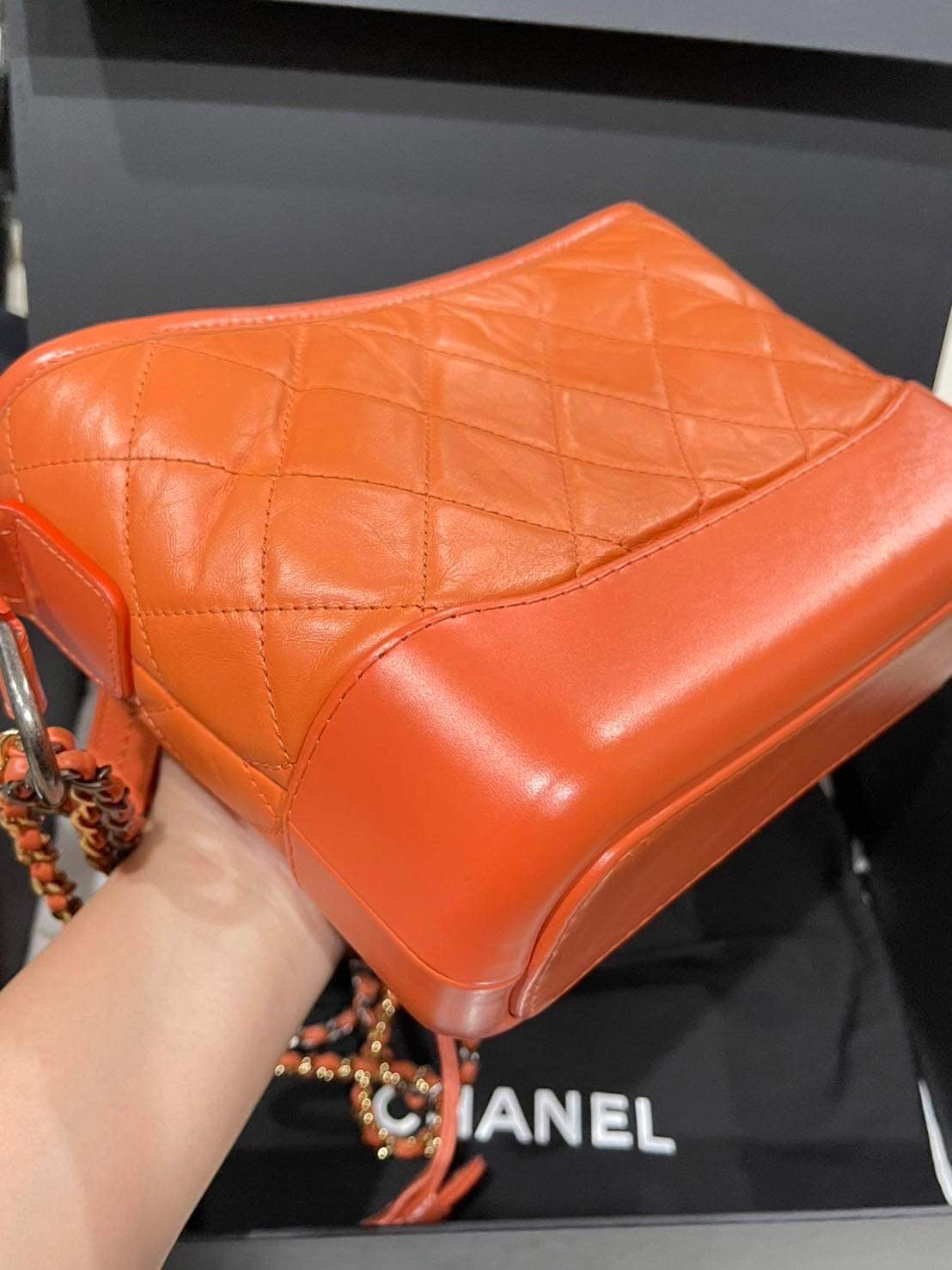 Chanel limited edition orange aged calfskin Gabrielle small hobo bag