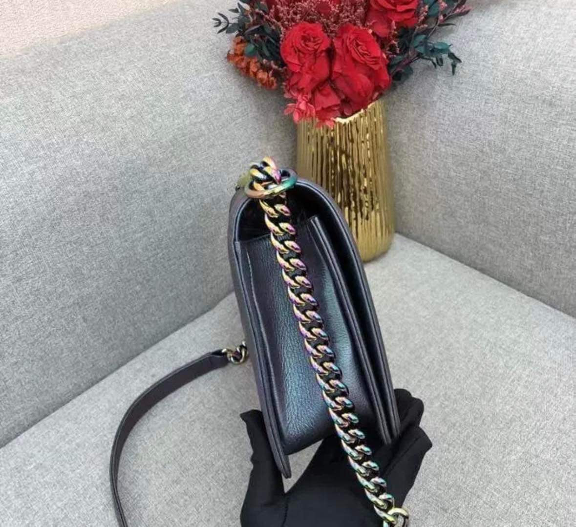 Chanel New Medium Boy Iridescent Purple with rainbow hardware