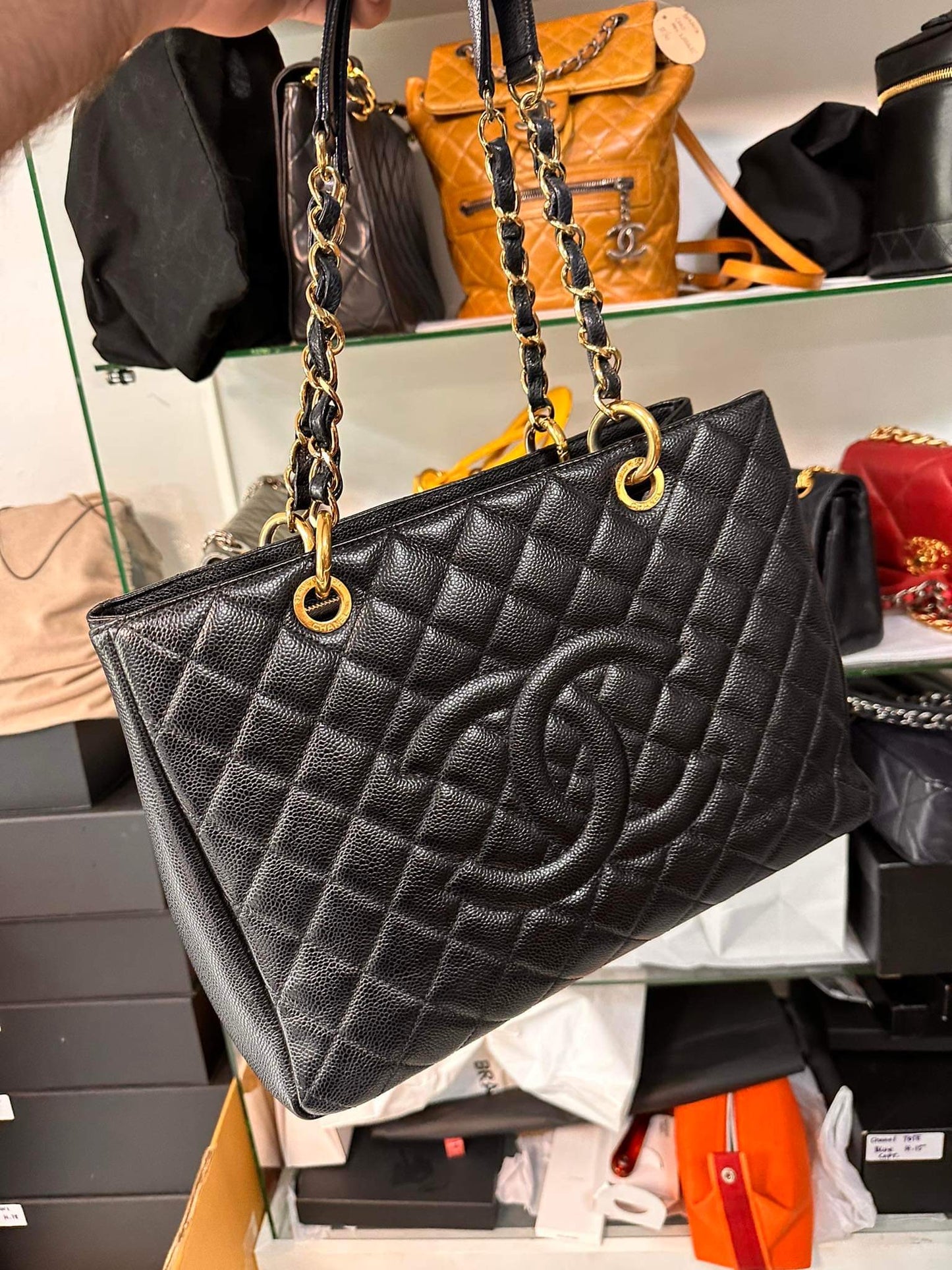 Chanel grand shopper tote black caviar gold hardware