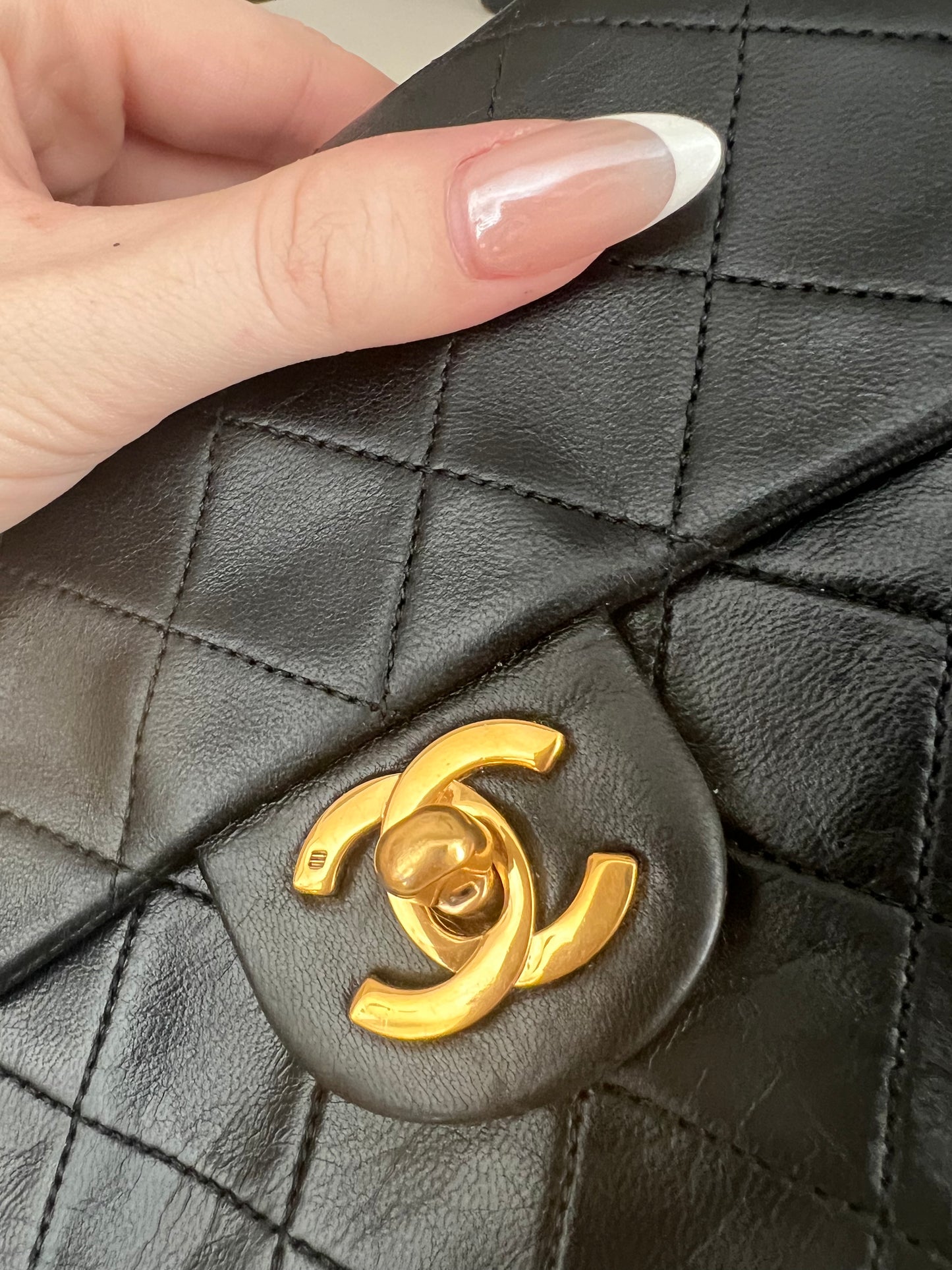 Chanel vintage mini square black lambskin 24k ghw