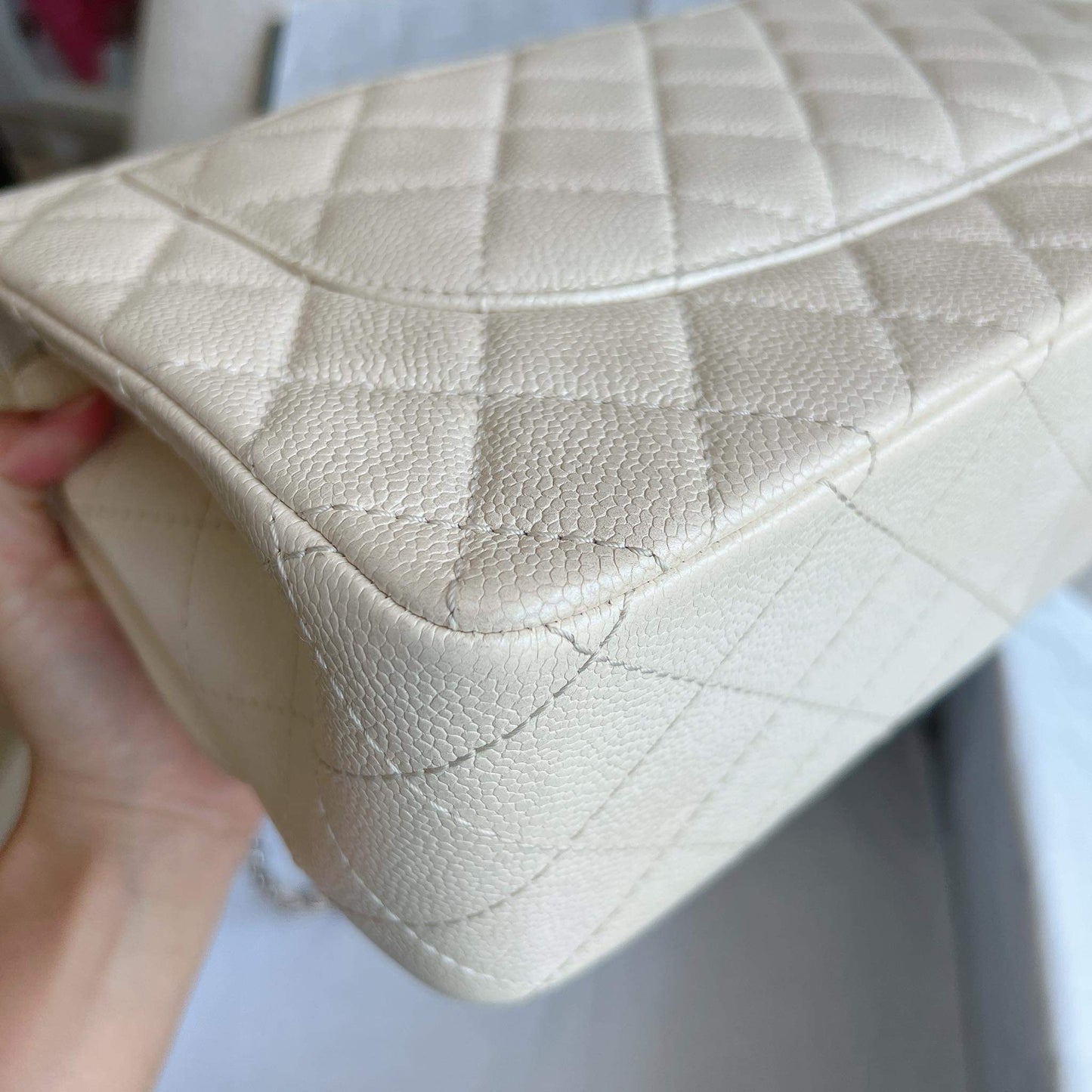 Chanel beige caviar jumbo double flap
