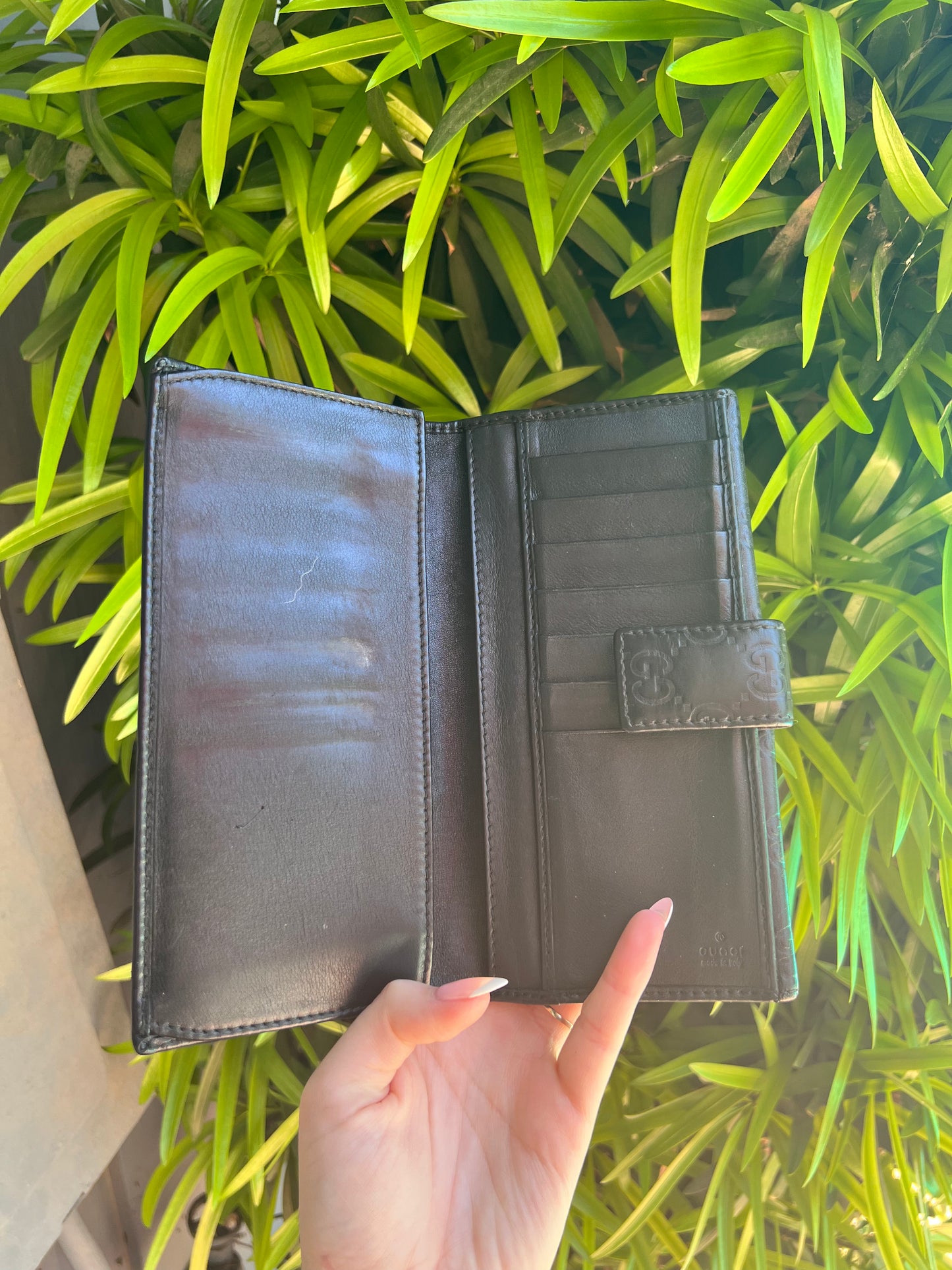 Gucci Guccissima black leather double sided long wallet