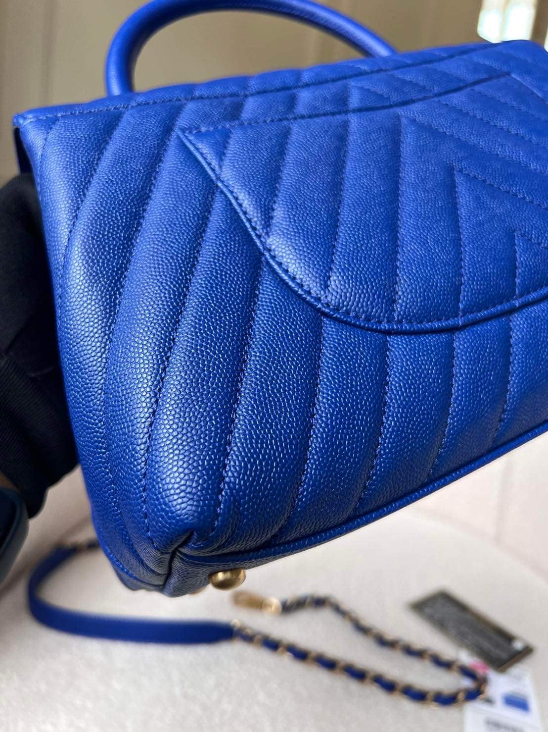 Chanel Coco handle 18A blue caviar chevron 2 way tote