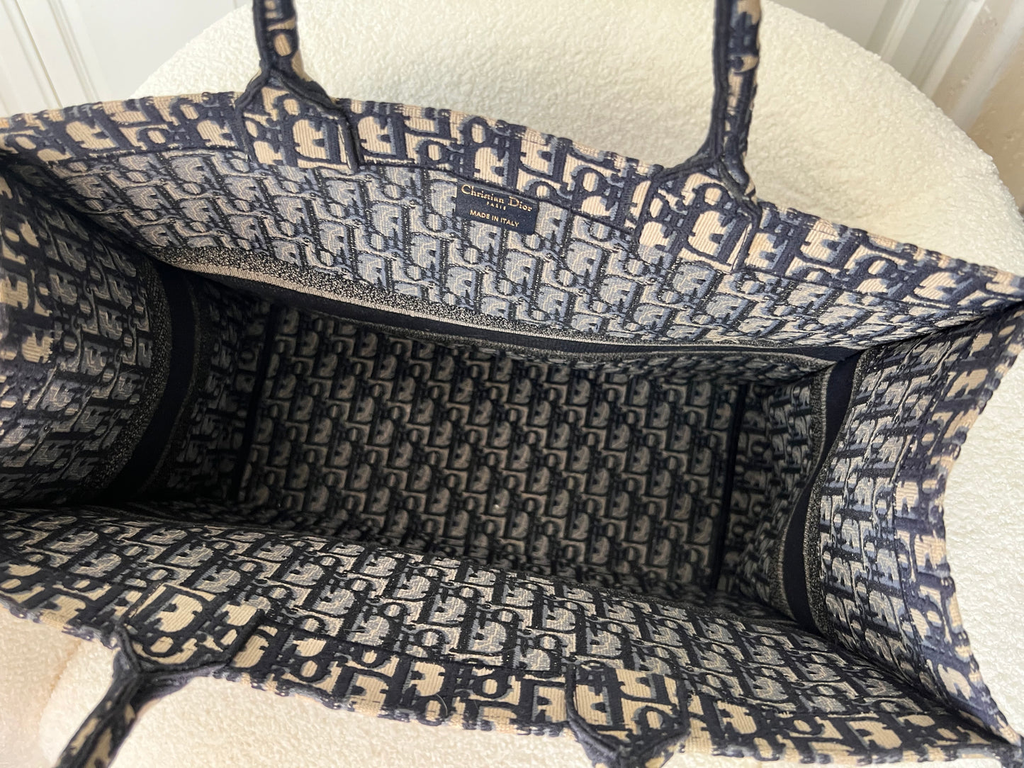 Dior large book tote navy oblique embroidered