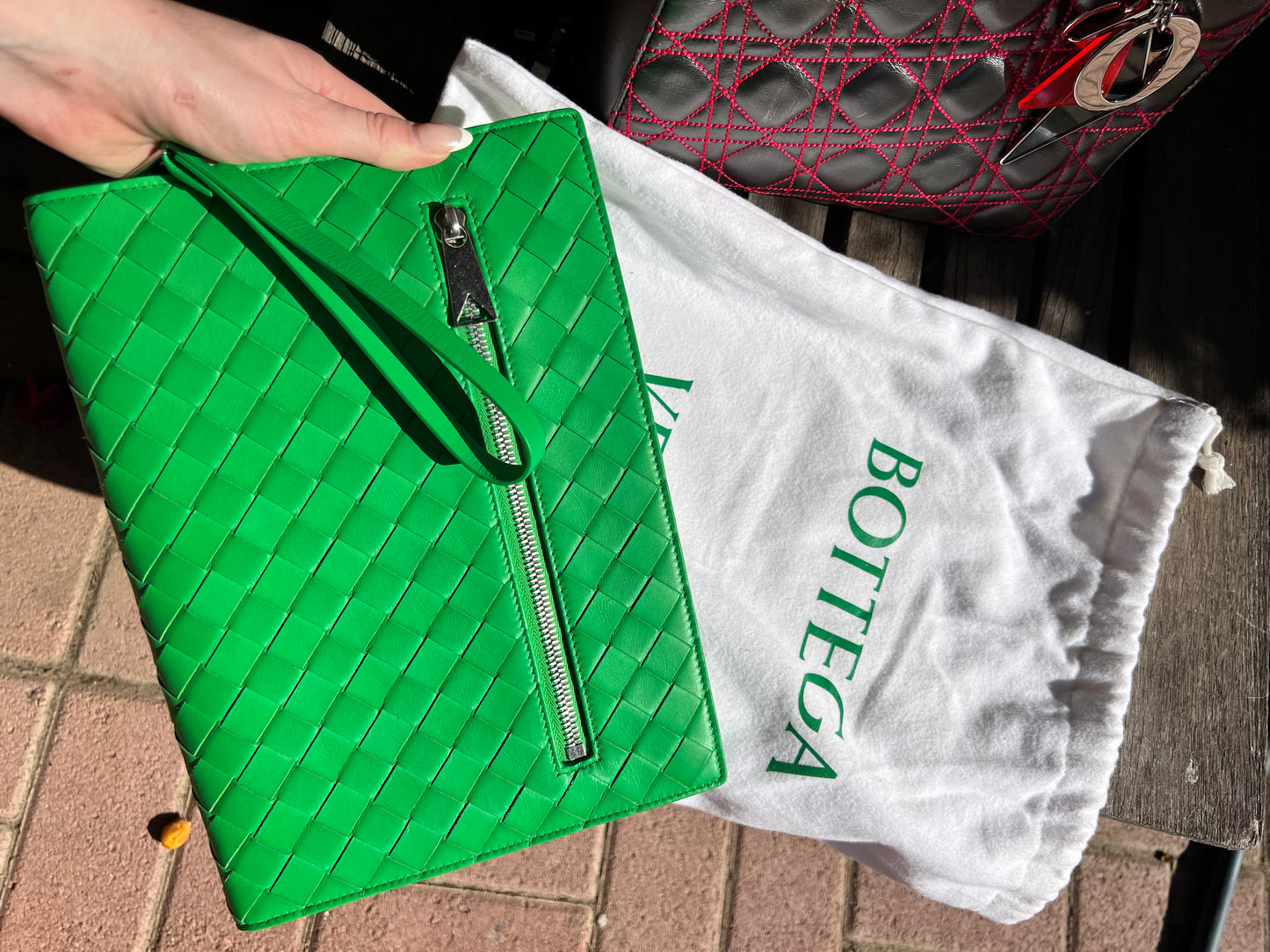 Bottega Veneta intrecciato wristlet clutch parakeet green