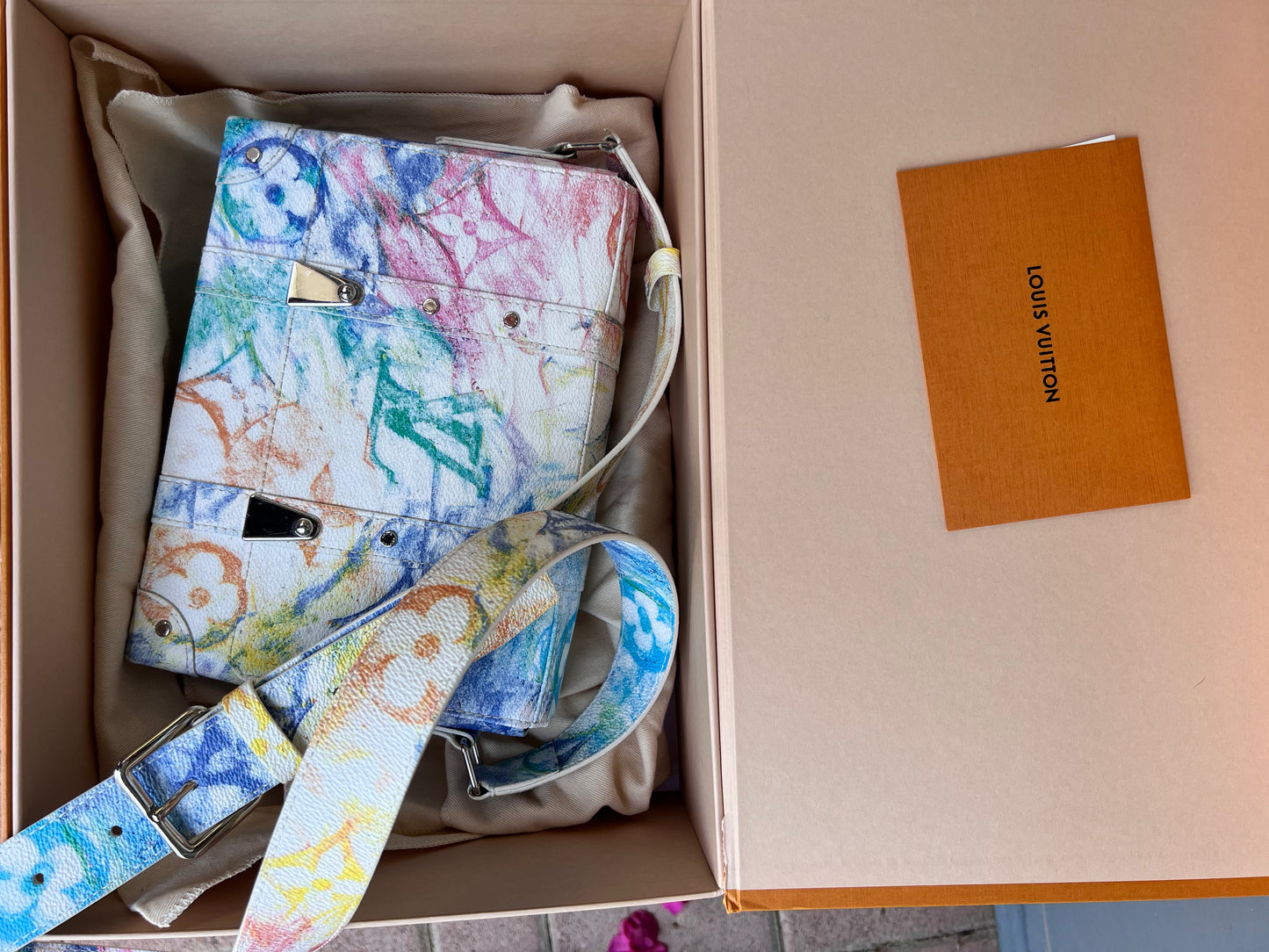 Louis Vuitton limited edition pastel watercolor trunk PM messenger bag