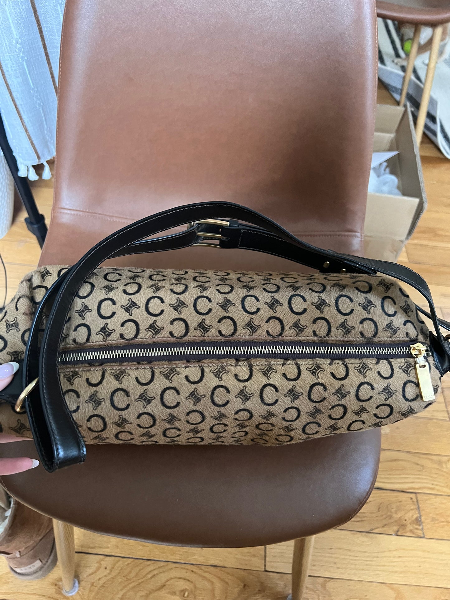 Celine vintage pony hair triomphe shoulder bag