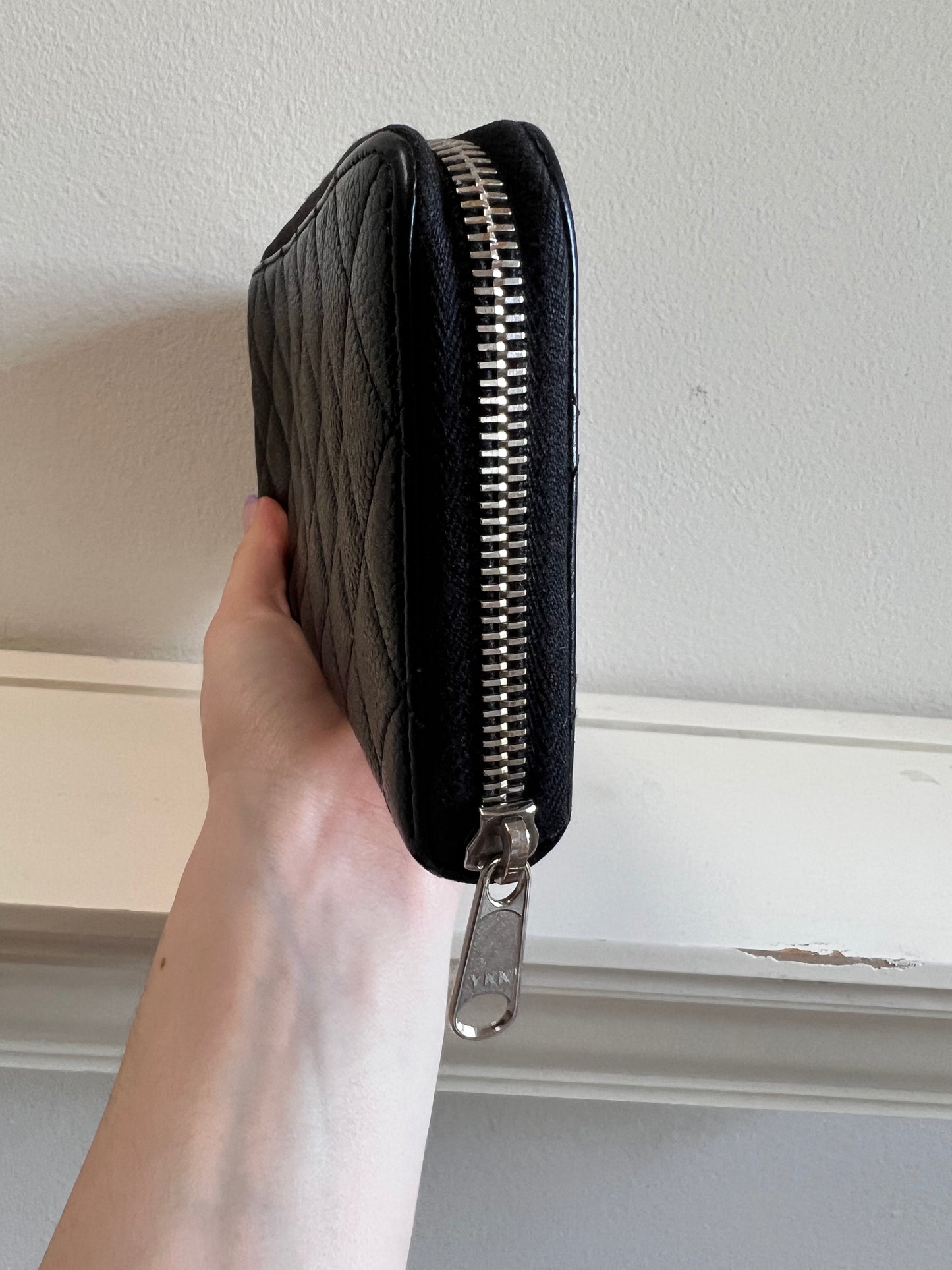 Chanel black caviar long zippy wallet SHW