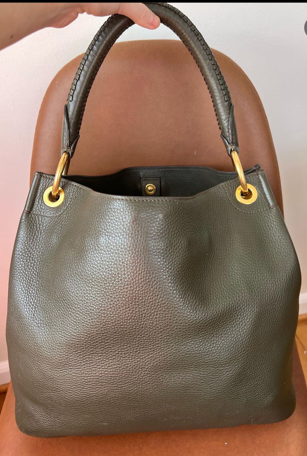 Prada Vitello Daino Hunter Green Large hobo tote with braided strap
