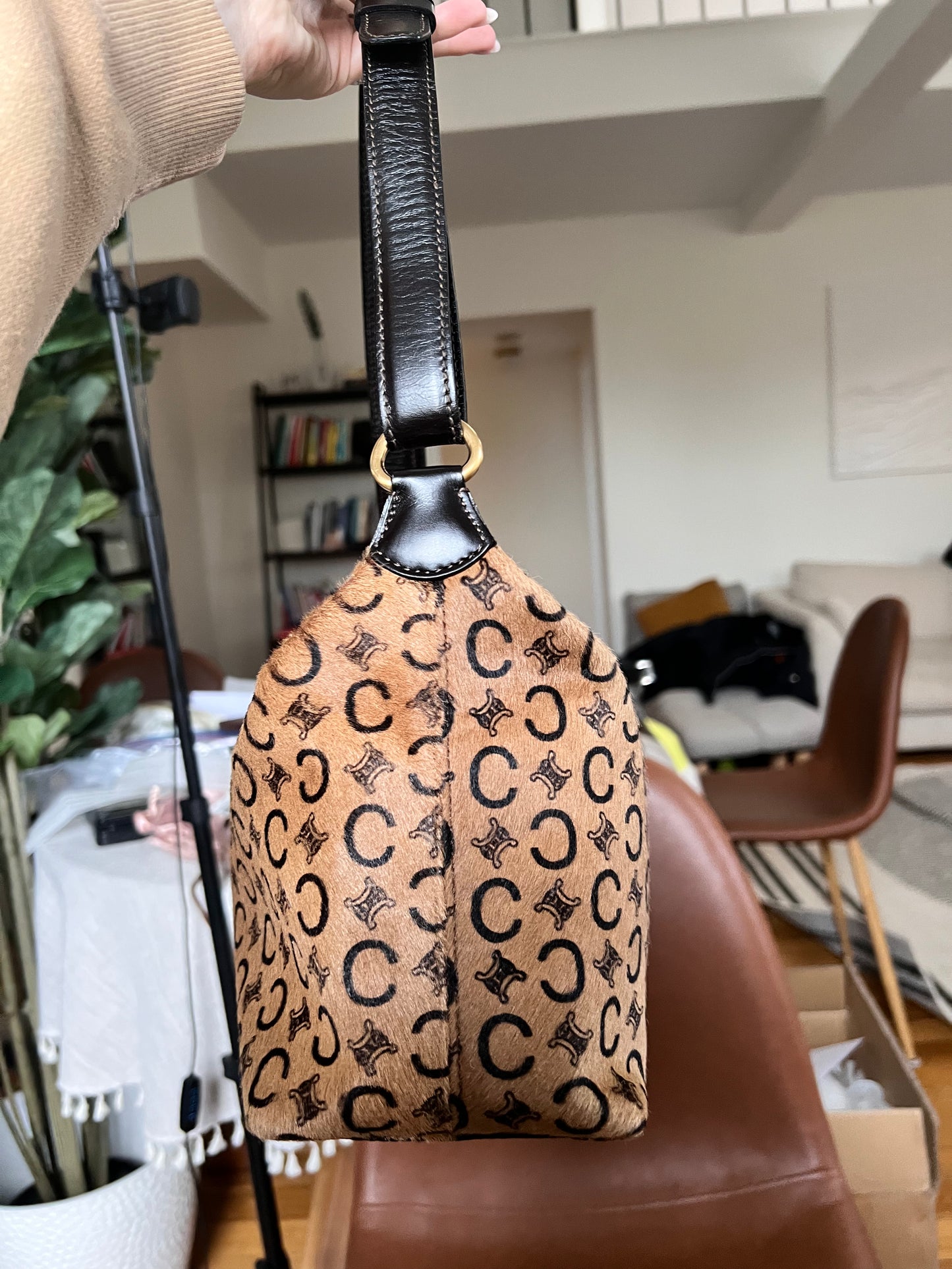 Celine vintage pony hair triomphe shoulder bag
