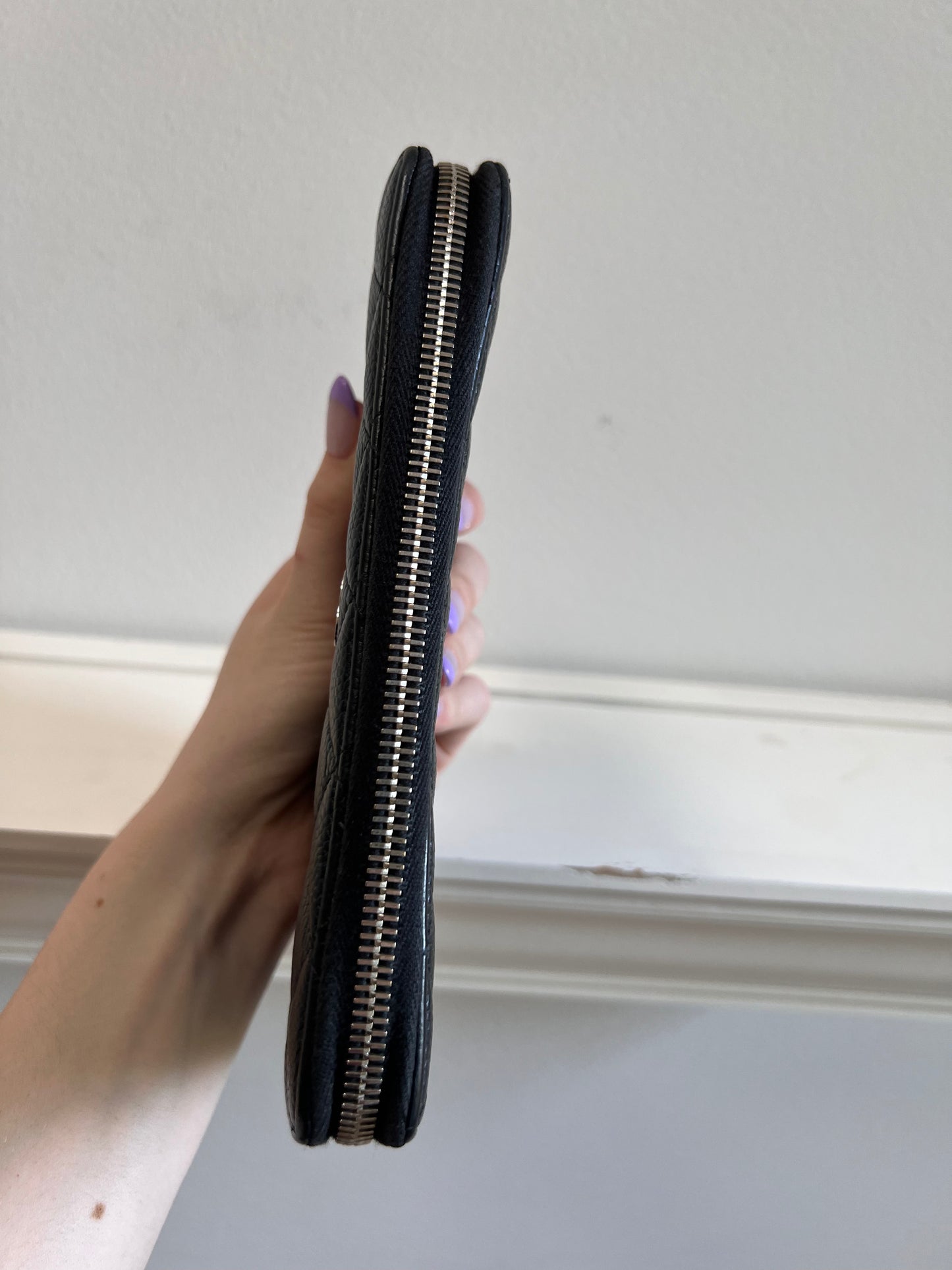 Chanel black caviar long zippy wallet SHW