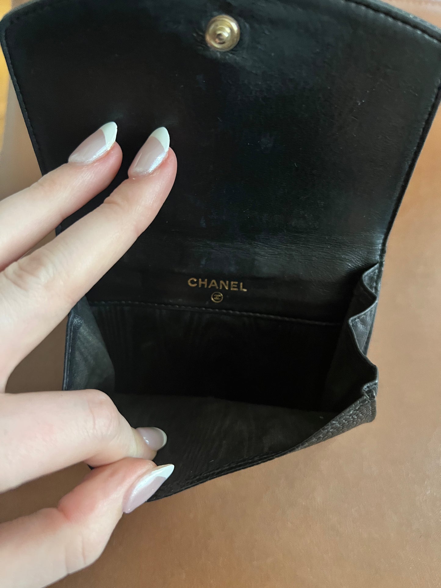 Chanel black caviar double sided wallet