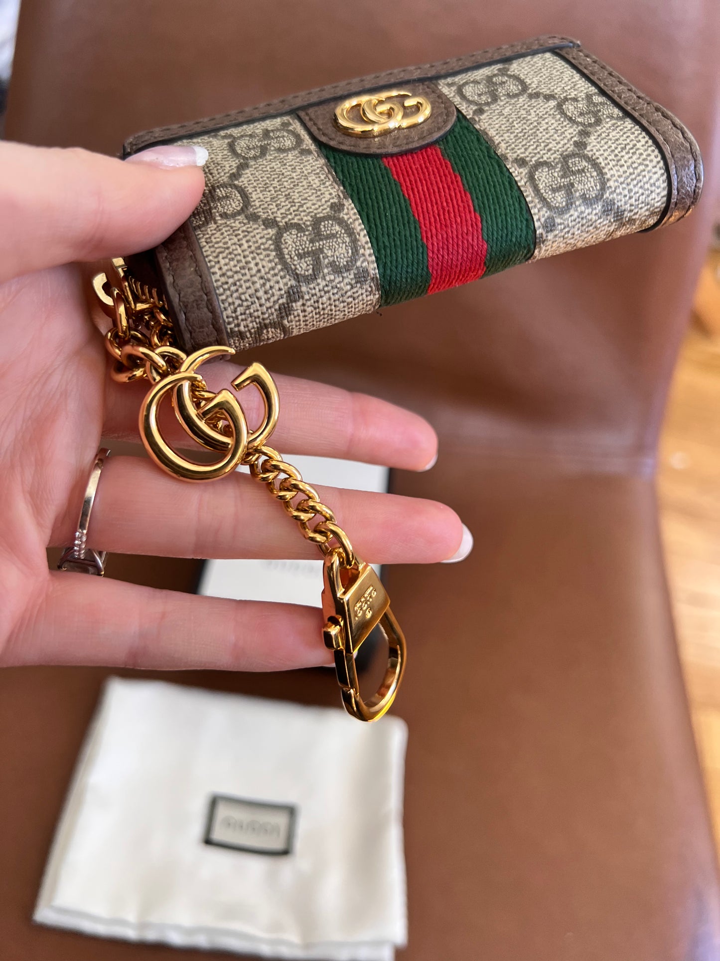 GUCCI Ophidia Coin Case Key Hook Key Case GG Supreme Canvas