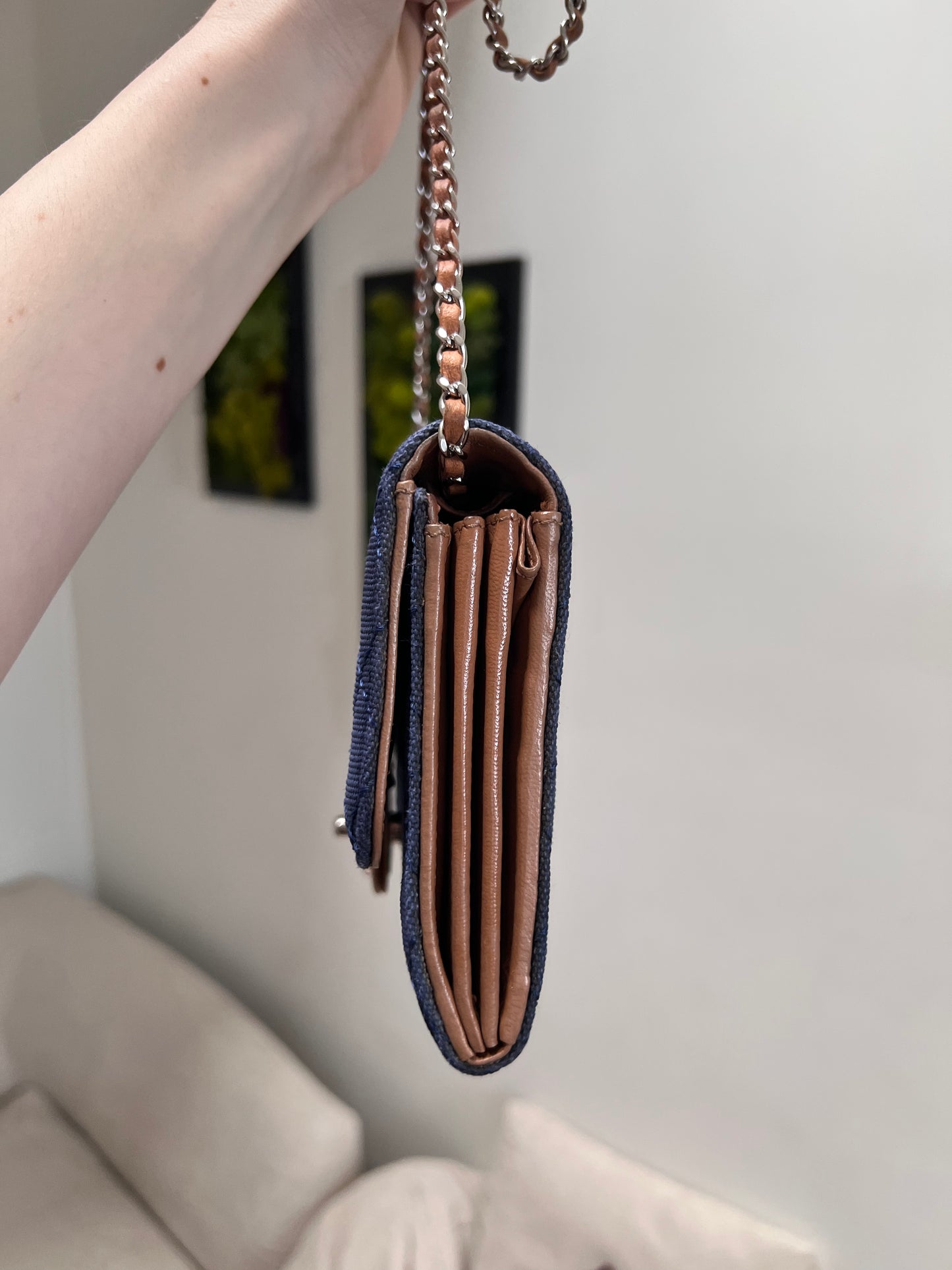 Chanel Denim CC quilted wallet on chain