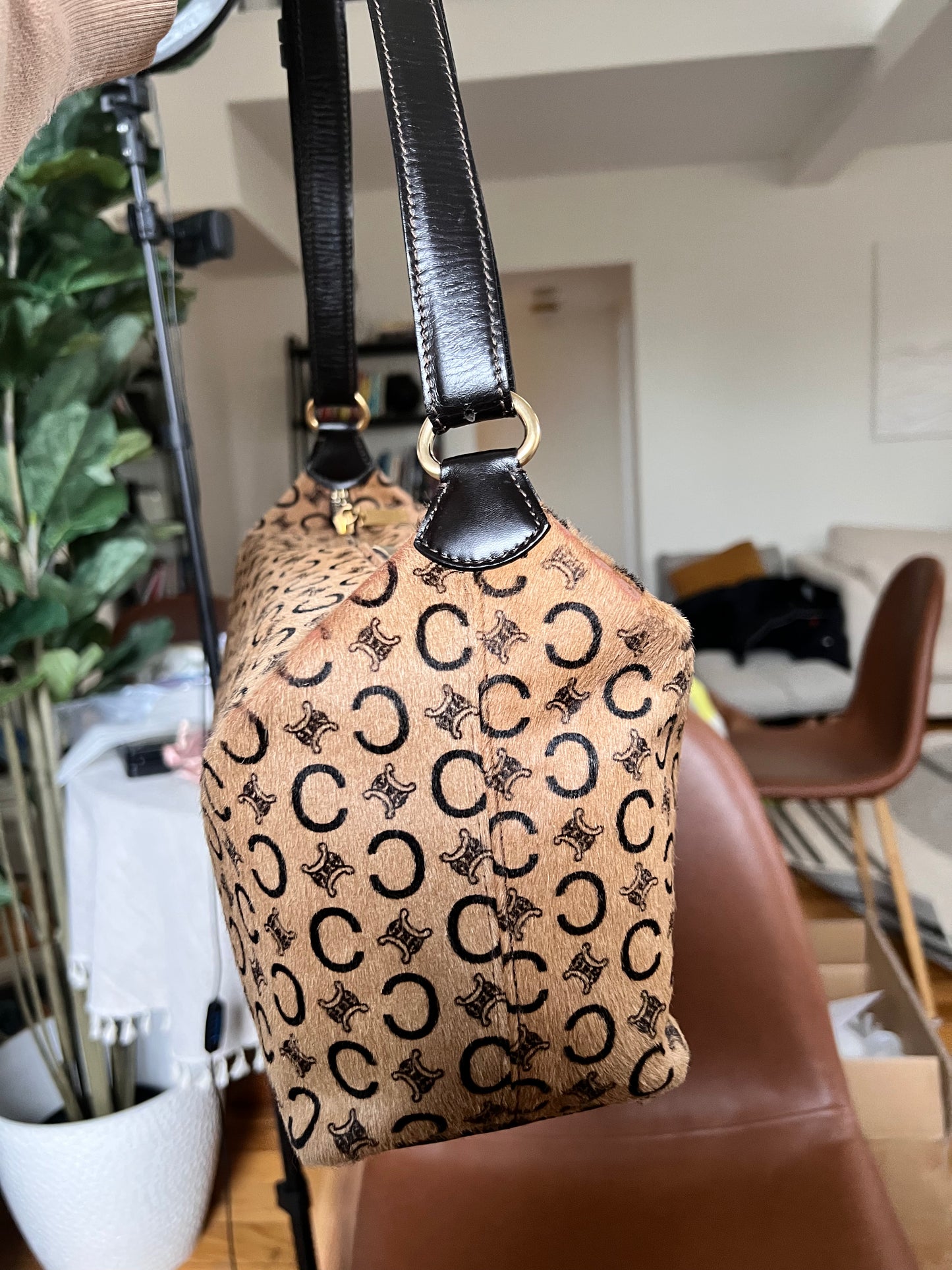 Celine vintage pony hair triomphe shoulder bag