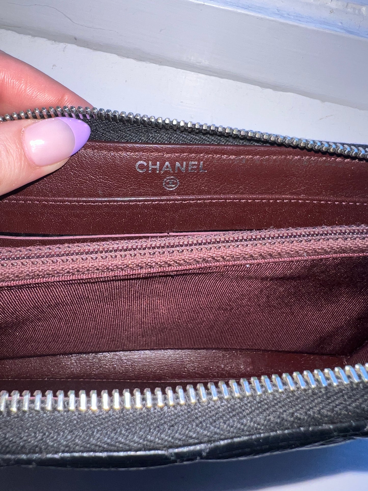 Chanel black caviar long zippy wallet SHW
