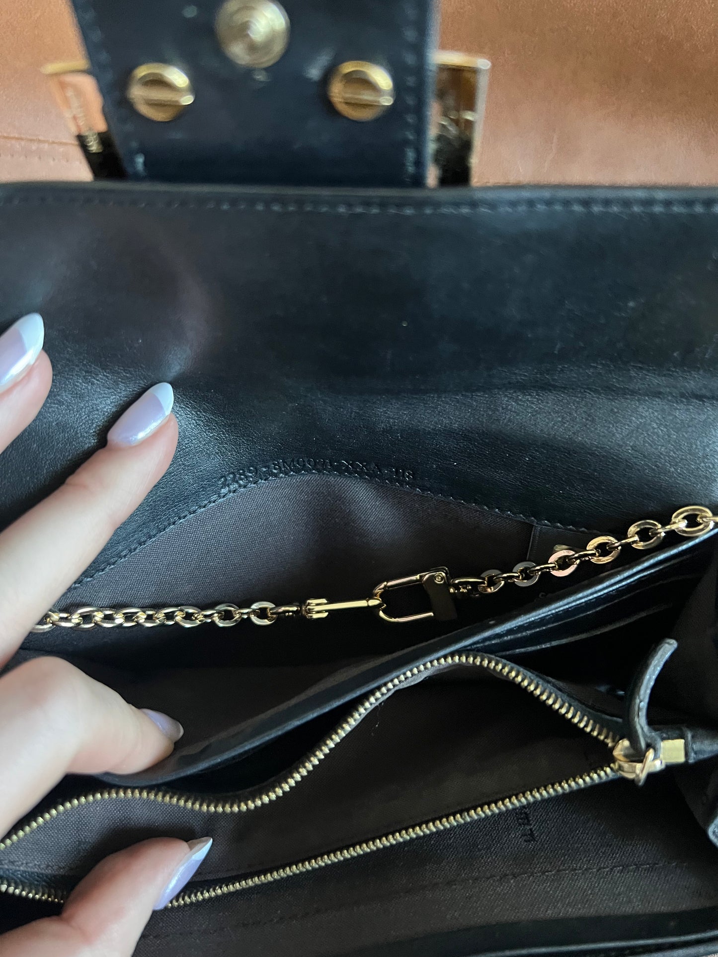 Fendi Zucchino black patent leather wallet on chain