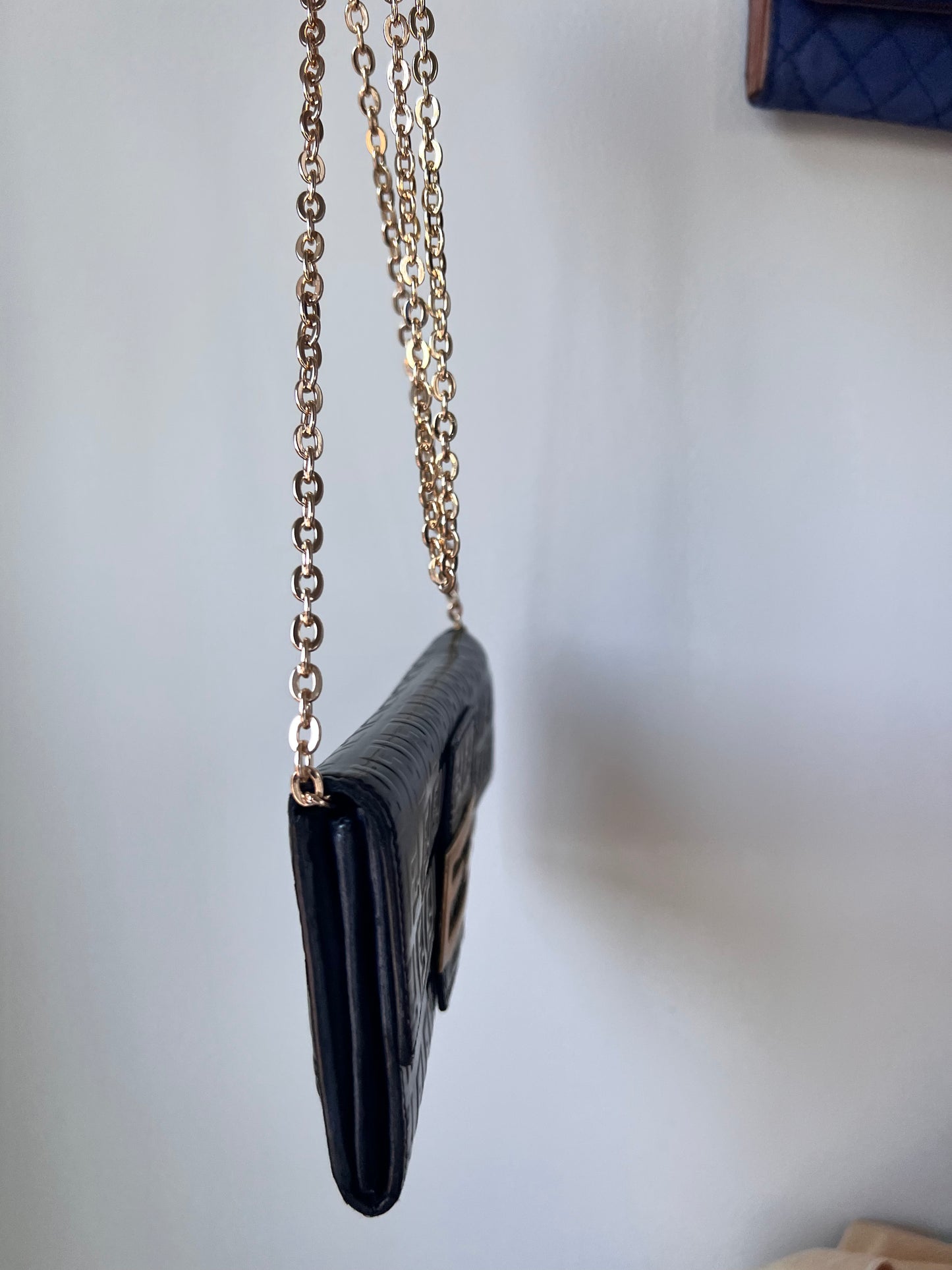 Fendi Zucchino black patent leather wallet on chain