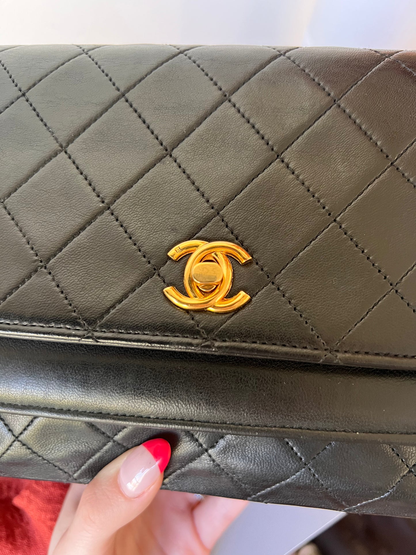 Chanel vintage double rounded flap black lambskin 24k gold chain bag